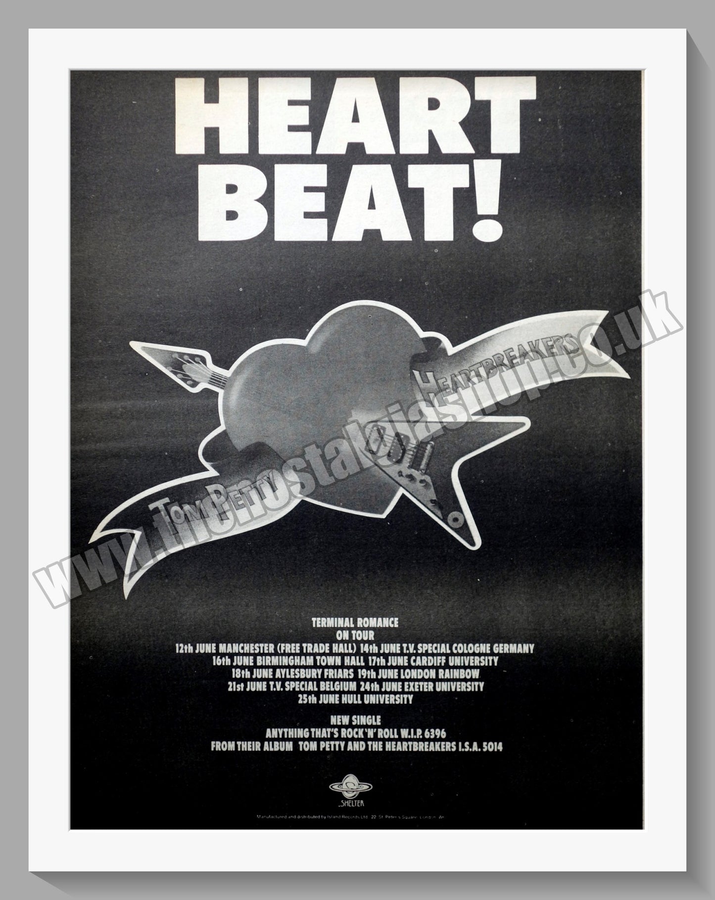 Tom Petty And The Heart Breakers. Terminal Romance On Tour. Original Advert 1977 (ref AD14472)