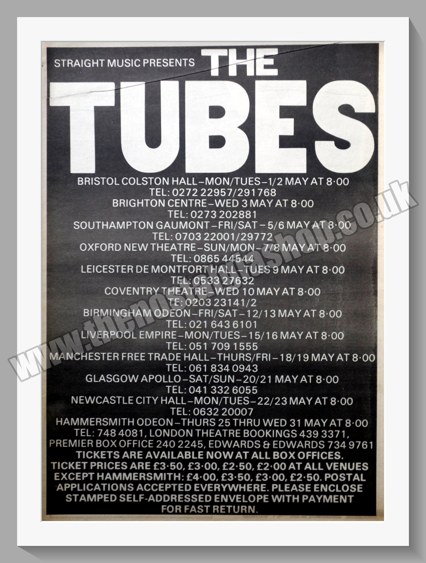 Tubes (The) On Tour. Original Advert 1978 (ref AD14488)