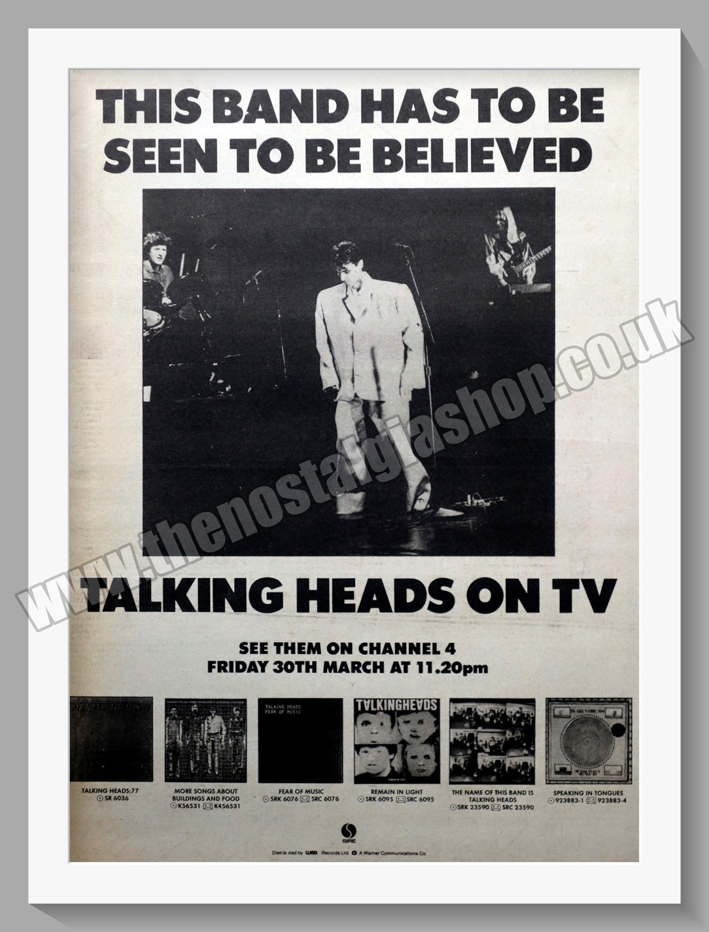 Talking Heads On TV. Original Advert 1984 (ref AD14491)