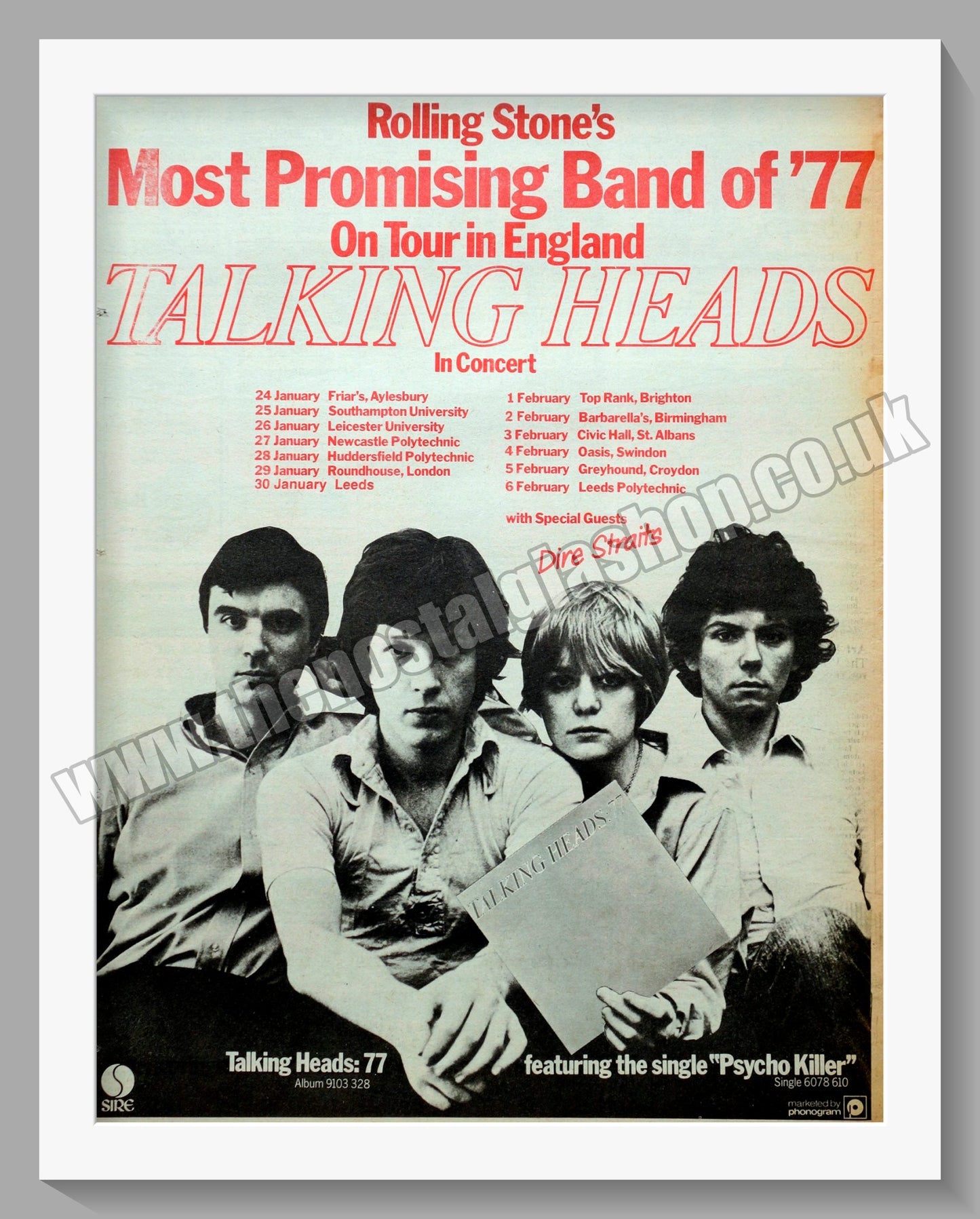 Talking Heads In Concert. Original Advert 1978 (ref AD14492)