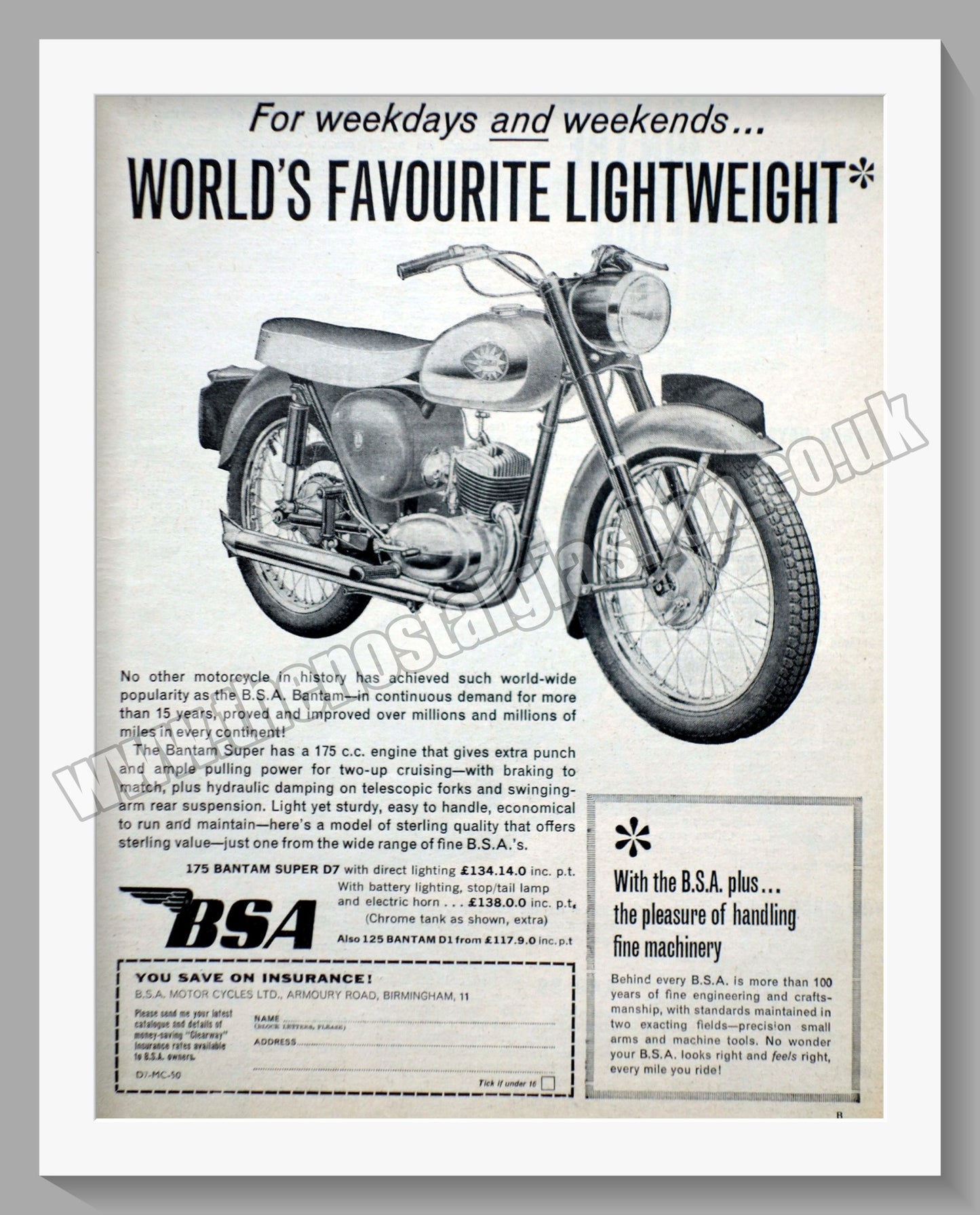 BSA Bantam Super D7 Motorcycle. Original Advert 1963 (ref AD56607)