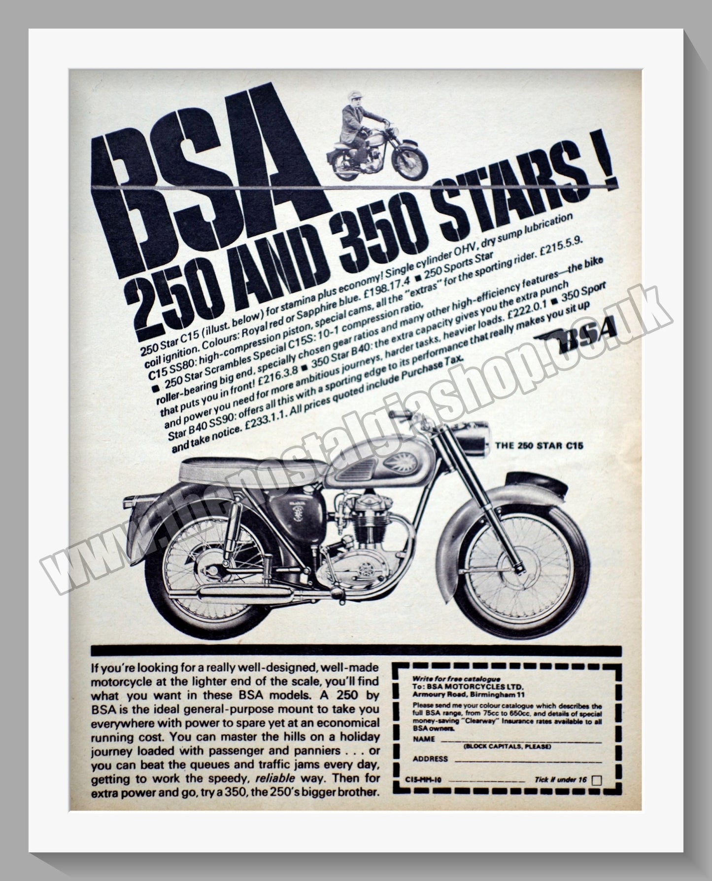 BSA 250 and 350 Star Motorcycles. Original Advert 1964 (ref AD56612)