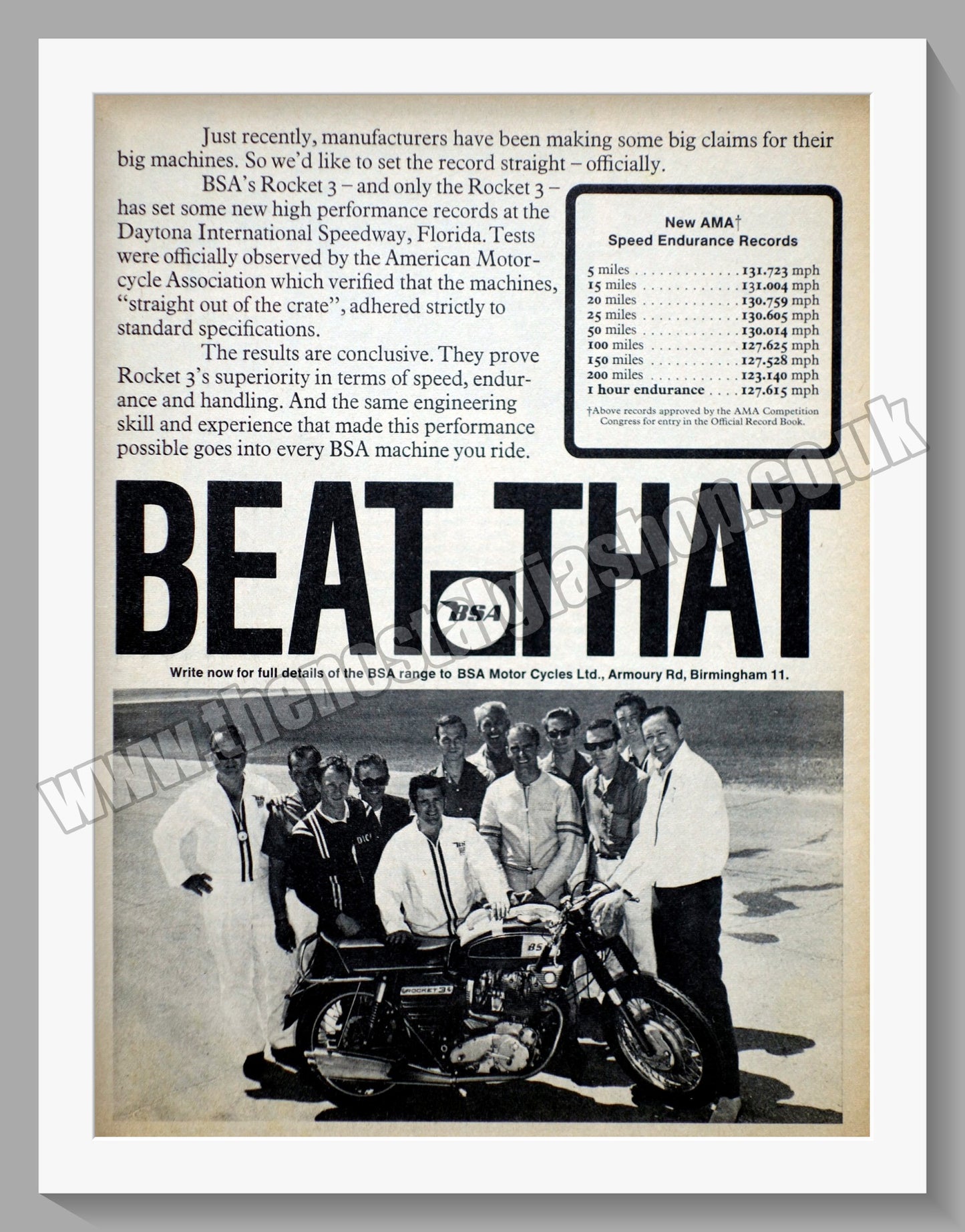 BSA Rocket 3 Motorcycle. Original Advert 1970 (ref AD56615)