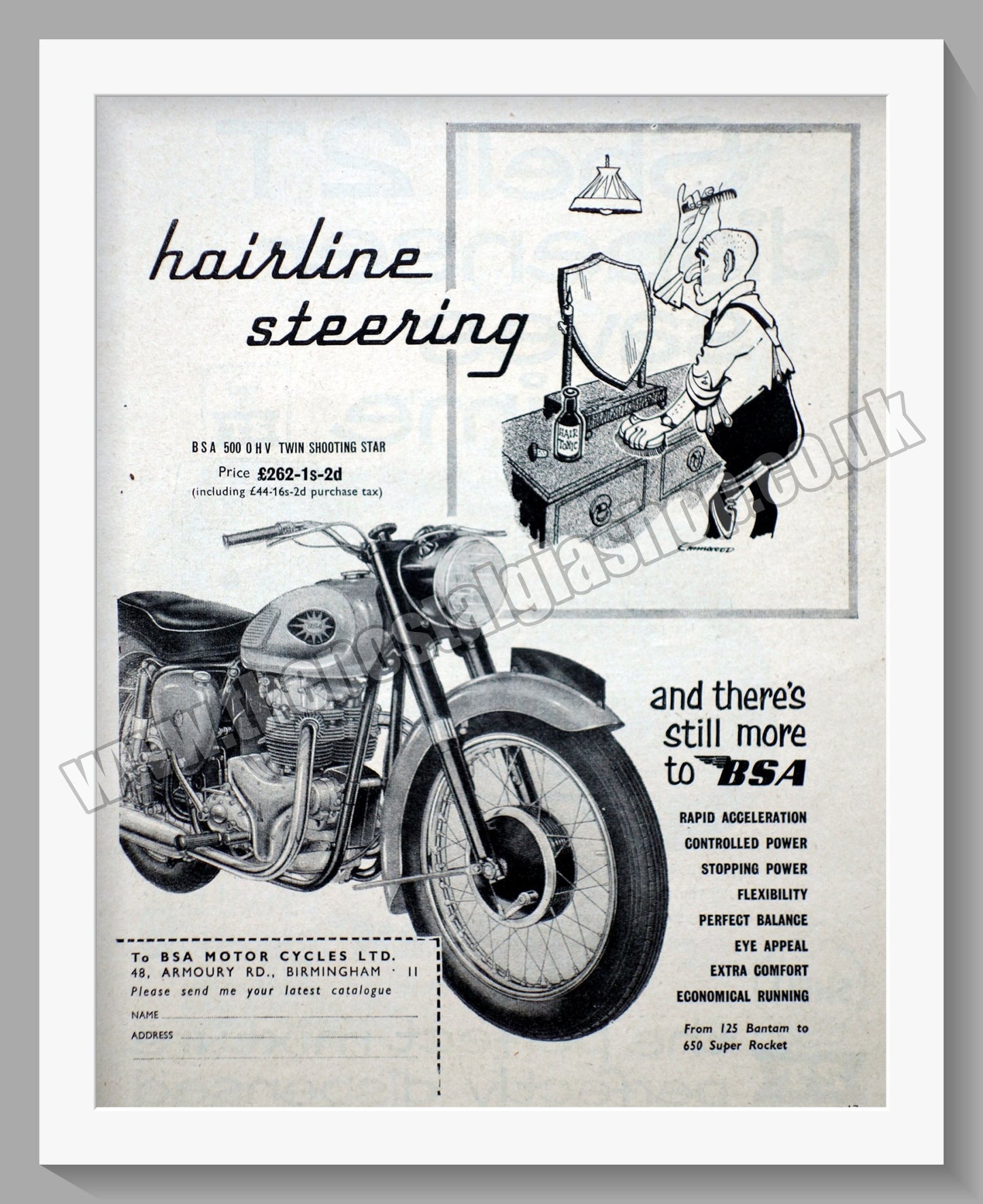 BSA 500 Twin Shooting Star Motorcycle. Original Advert 1960 (ref AD56624)