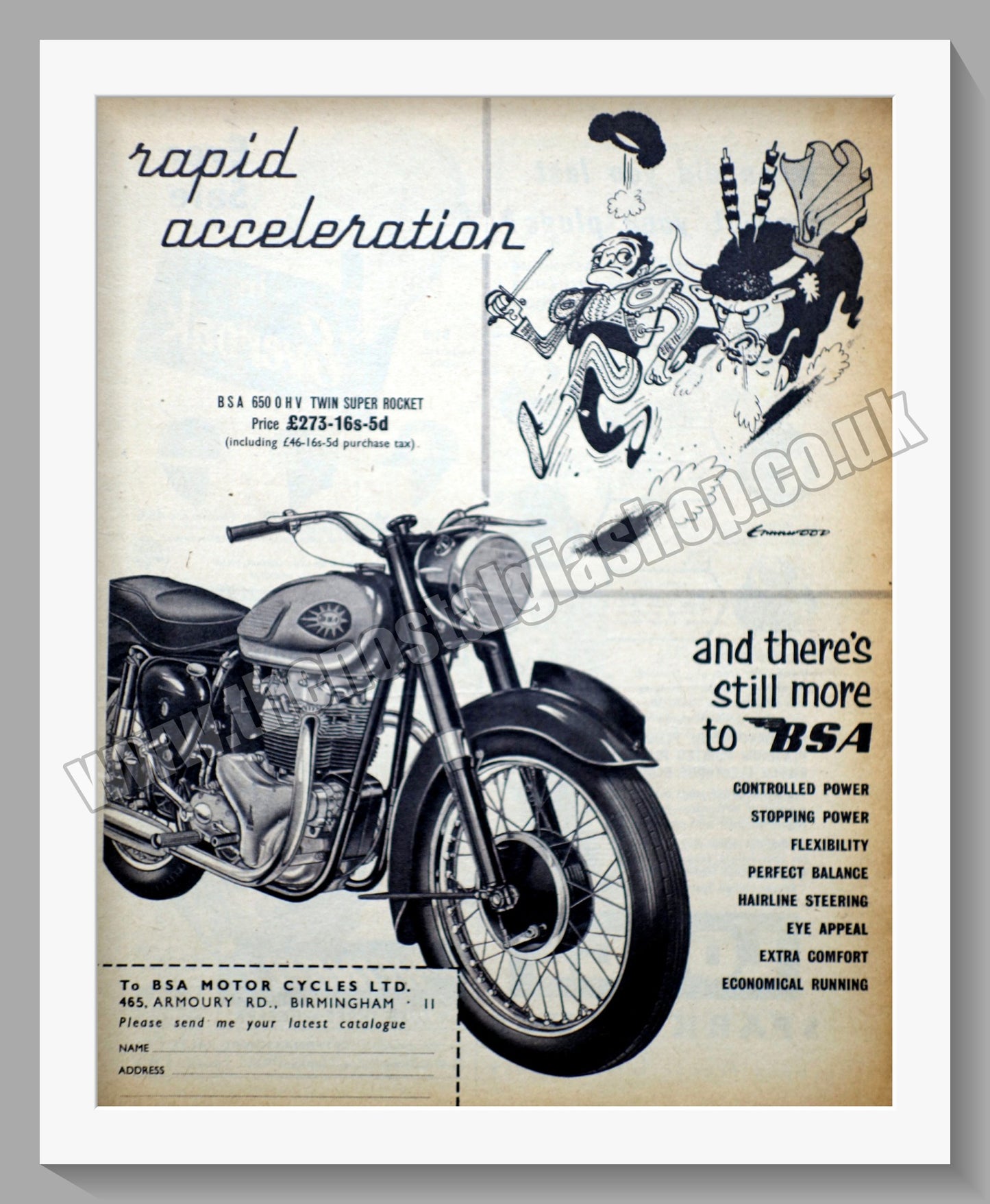 BSA 650cc Super Rocket Motorcycle. Original Advert 1960 (ref AD56634)