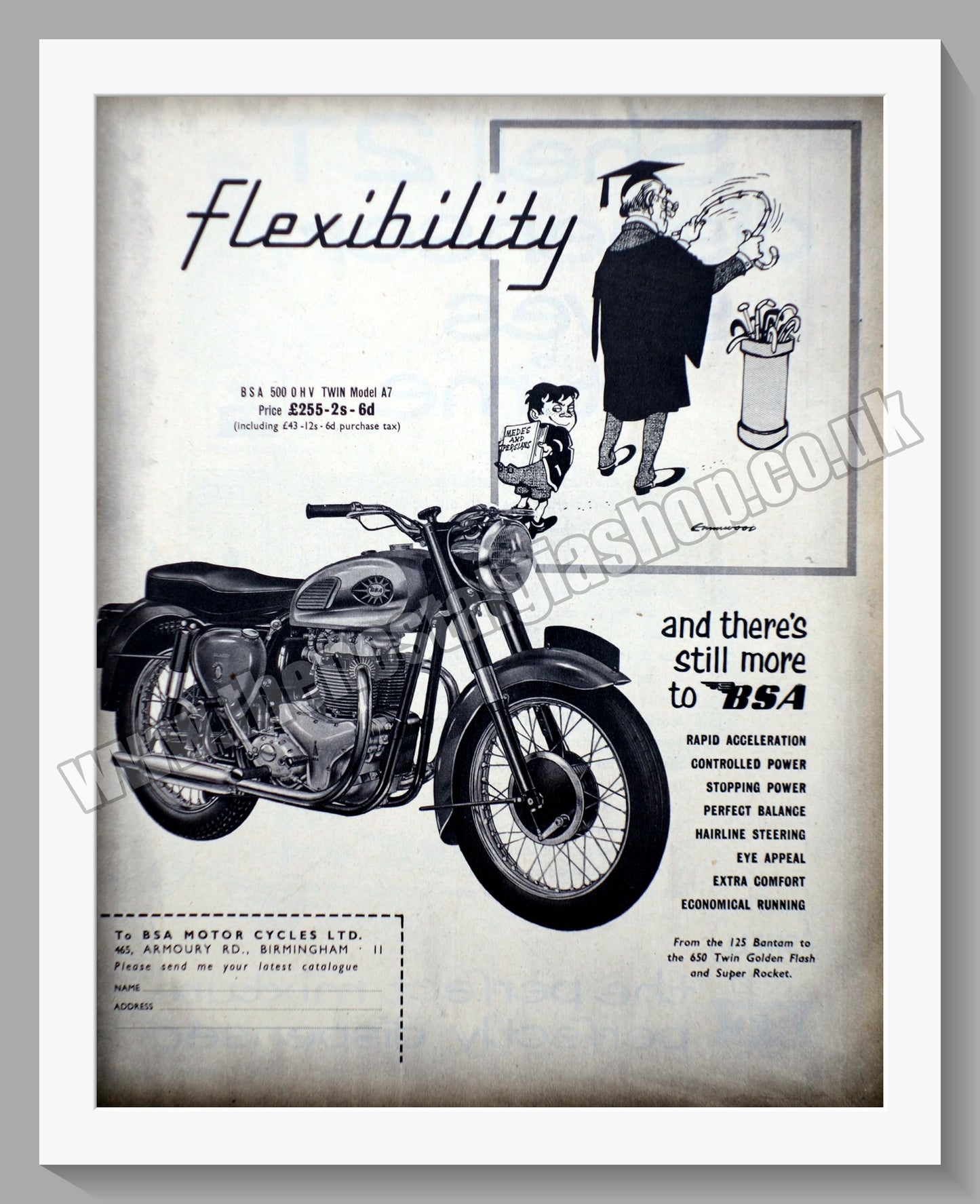 BSA 500cc Twin Model A7 Motorcycle. Original Advert 1960 (ref AD56635)