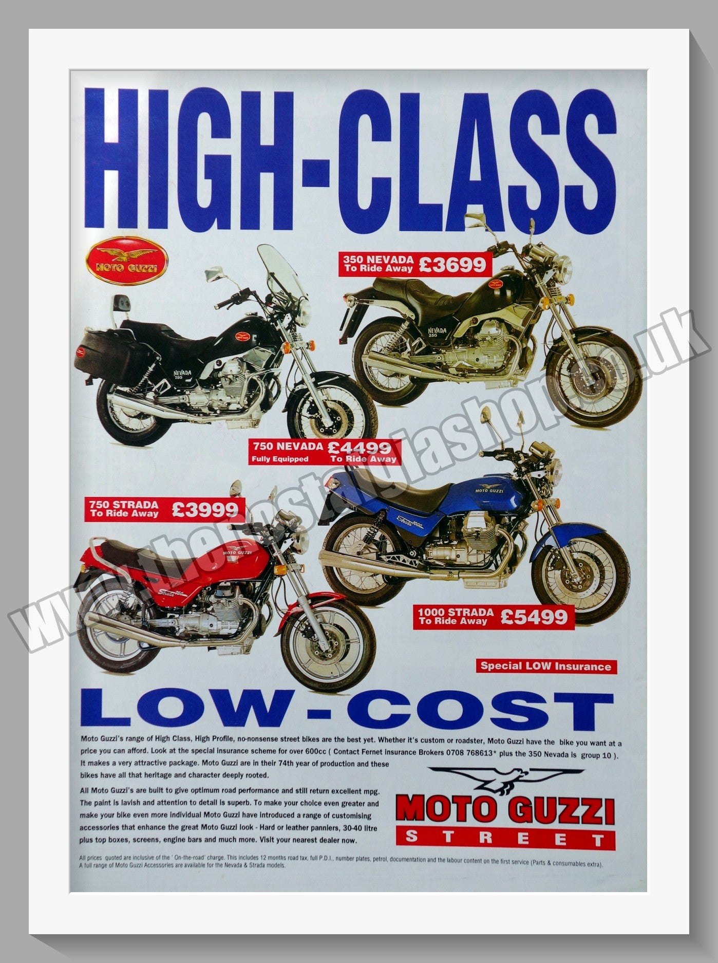 Moto Guzzi Street Motorcycle Range. Original Advert 1994 (ref AD56684)