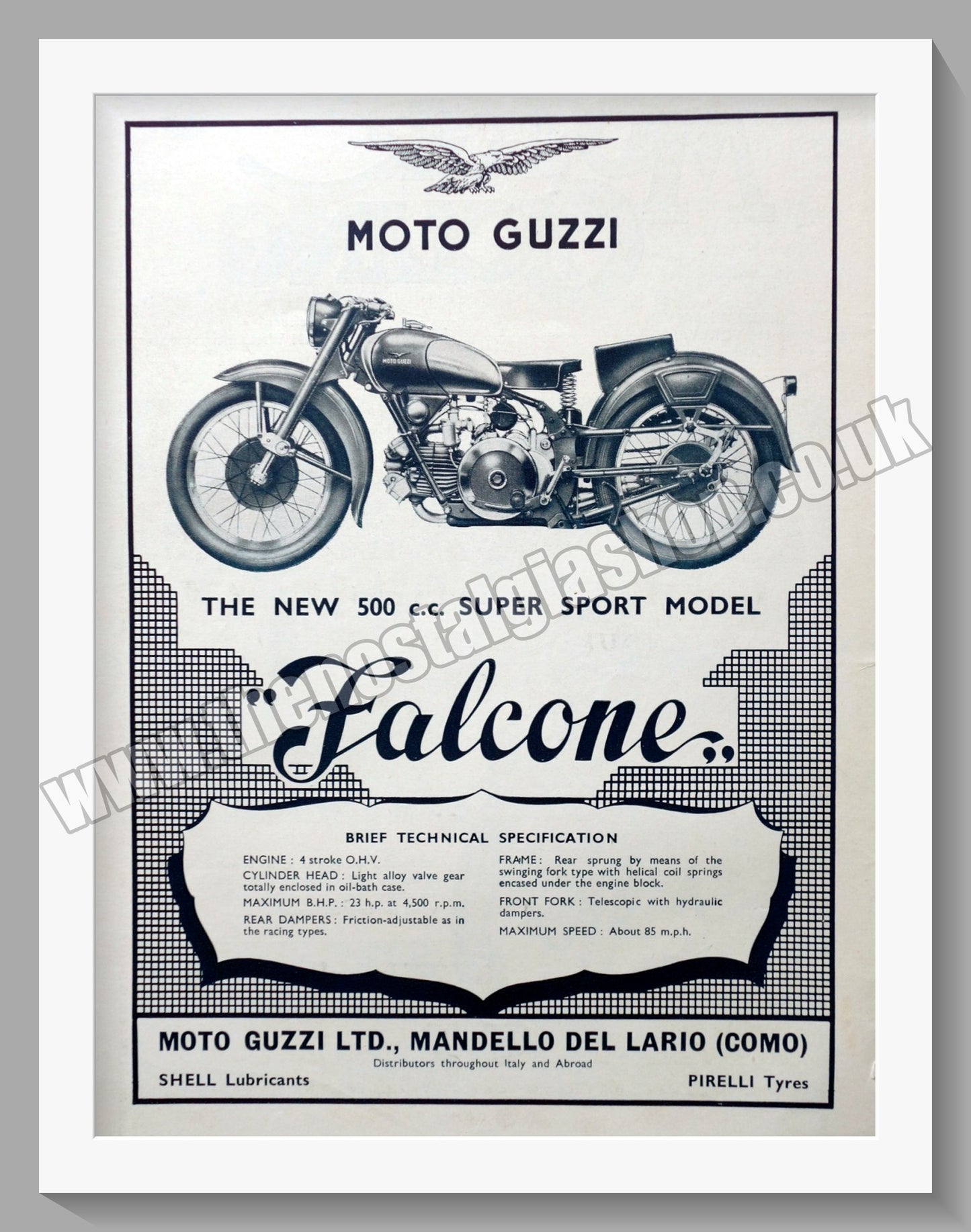 Moto Guzzi Falcone 500cc Motorcycle. Original Advert 1950 (ref AD56711)