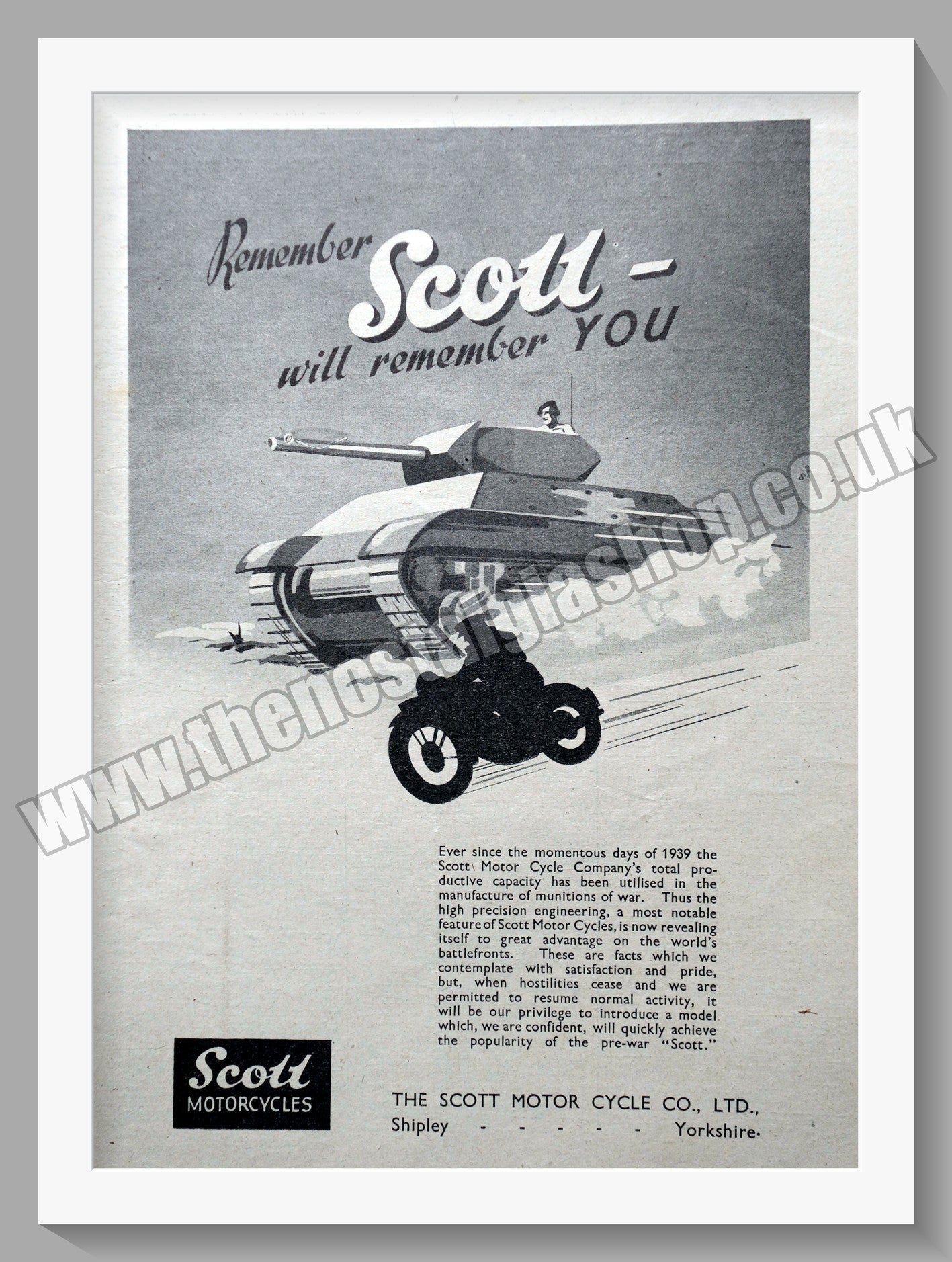 Scott Motorcycles Will Remember You. Vintage Advert 1944 (ref AD56742)