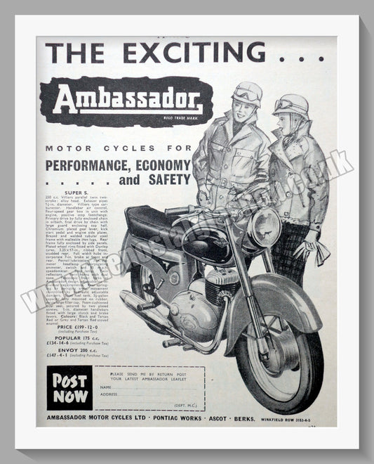 Ambassador Super S Motorcycle. Original Advert 1959 (ref AD56756)