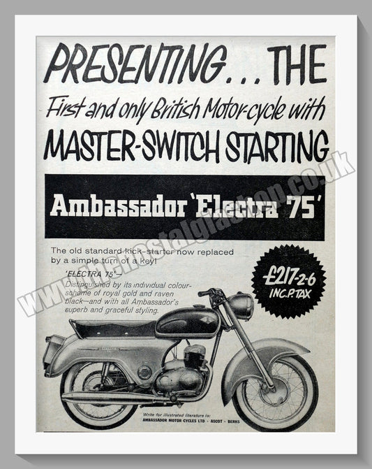 Ambassador Motorcycle Range. Original Double Advert 1960 (ref AD56759)