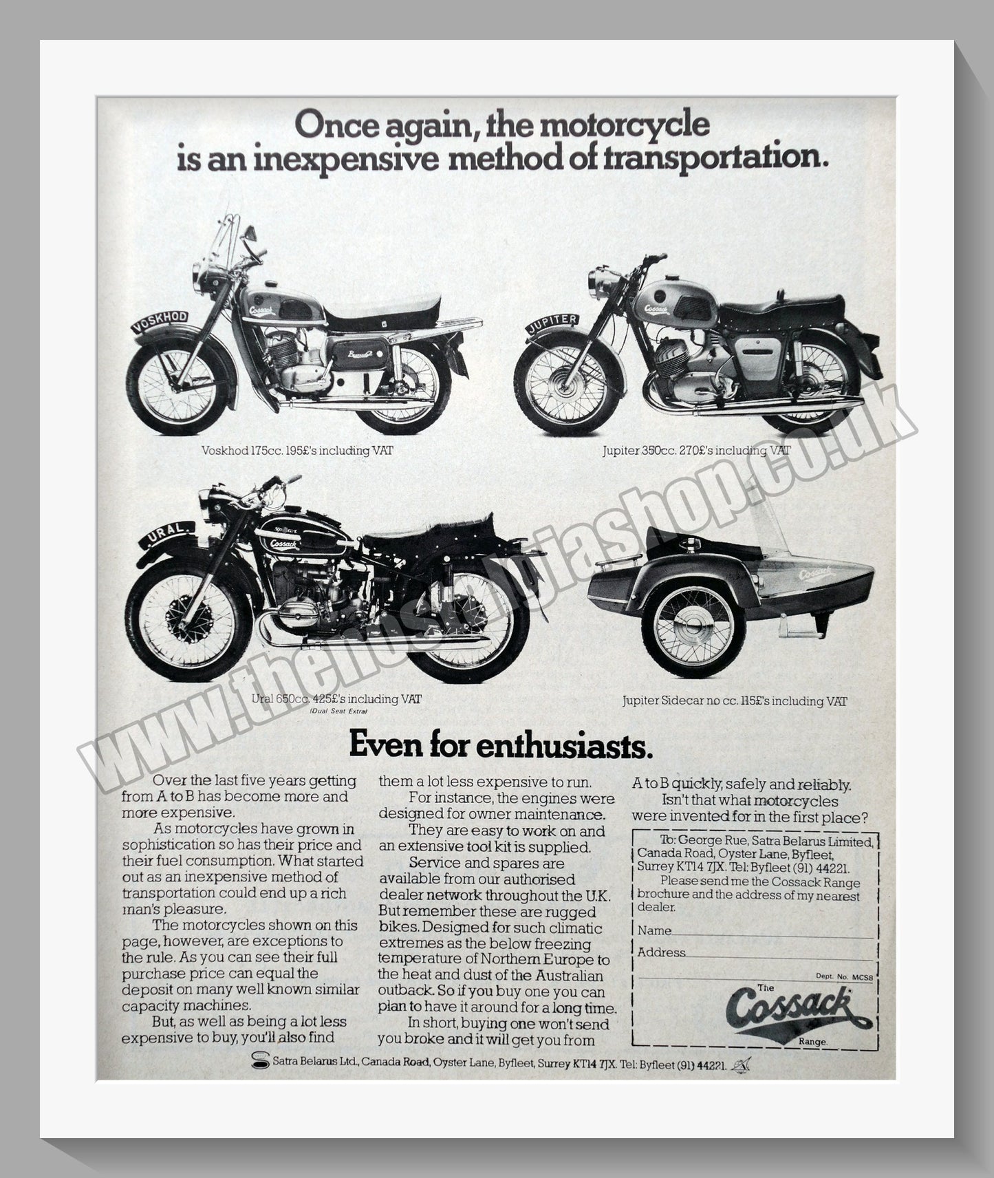 Cossack Motorcycle Range. Original advert 1974 (ref AD56761)