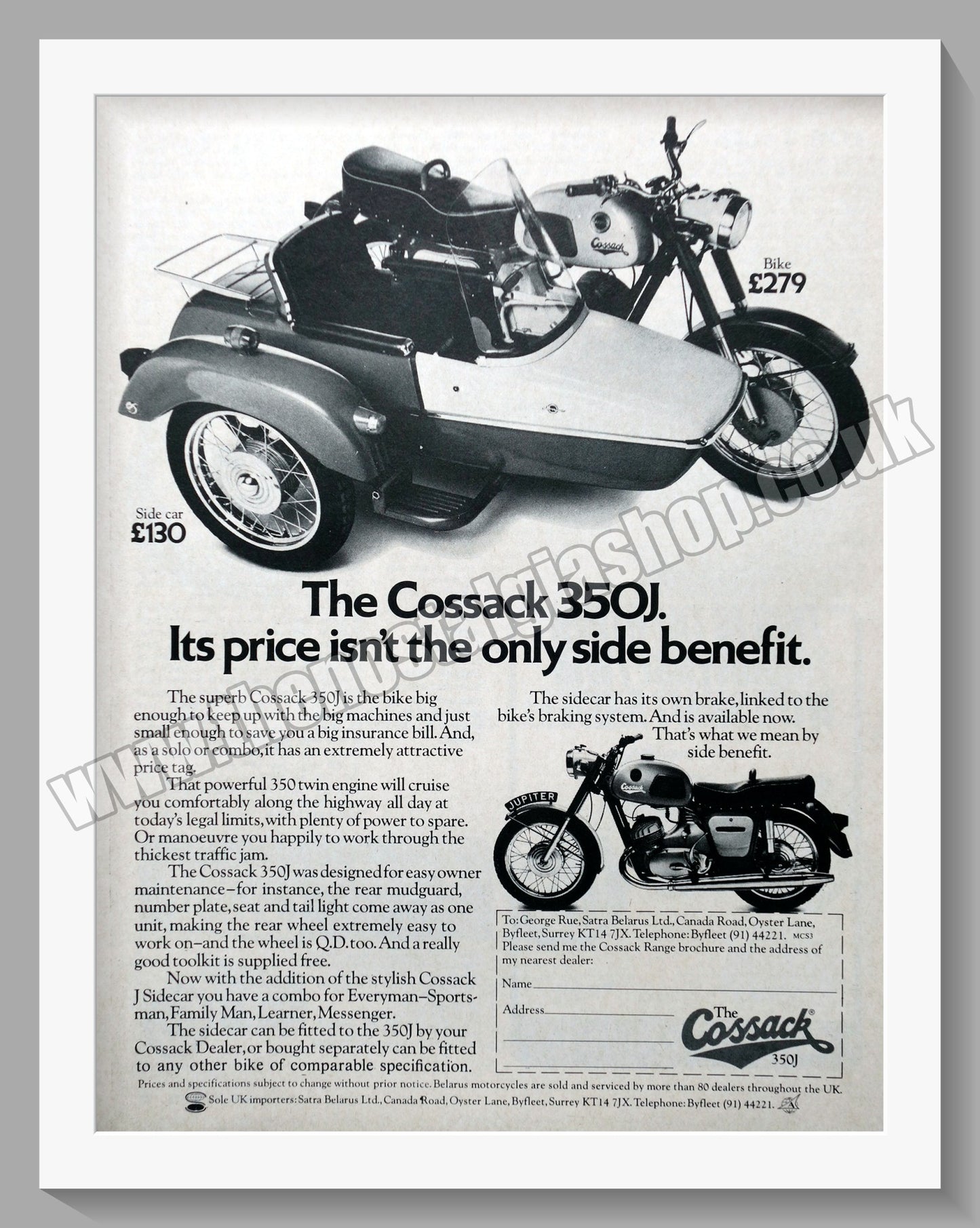 Cossack 350J Motorcycle and Sidecar. Original advert 1975 (ref AD56763)