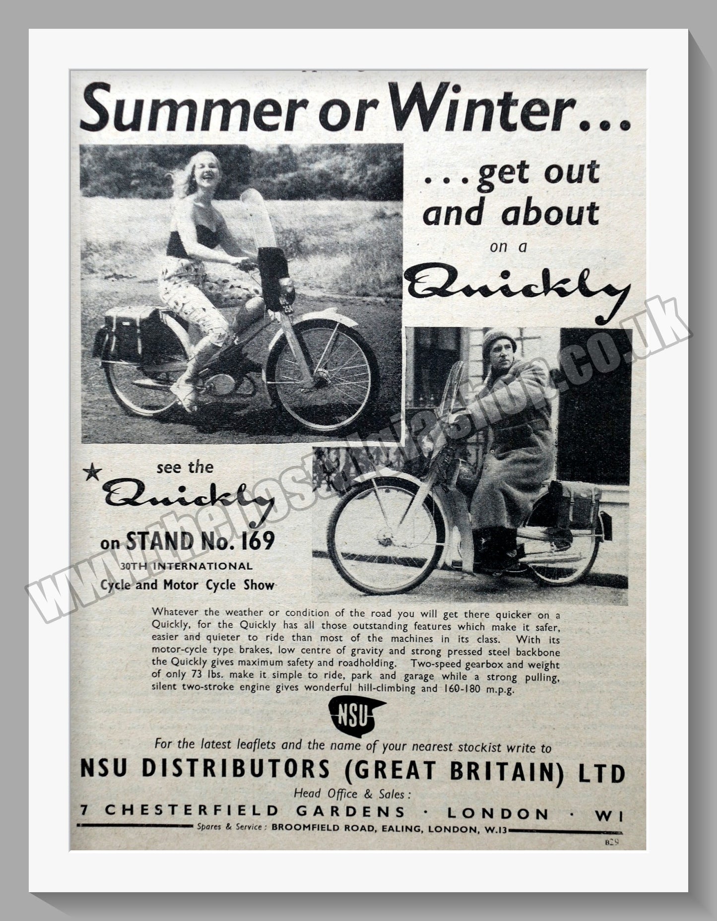 NSU Quickly Motorcycle. Original Advert 1955 (ref AD56767)
