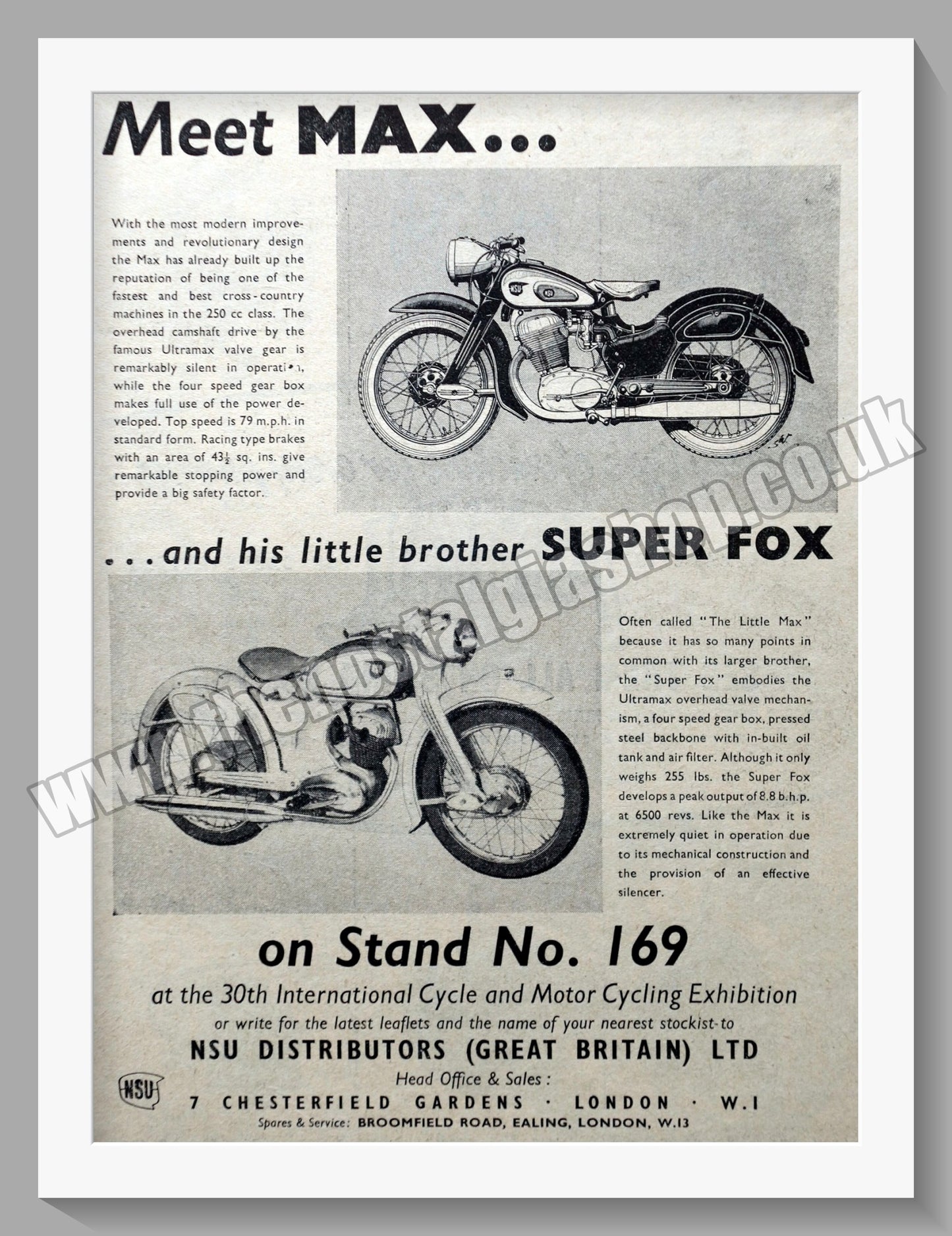 NSU Max and Super Fox Motorcycles. Original Advert 1955 (ref AD56770)