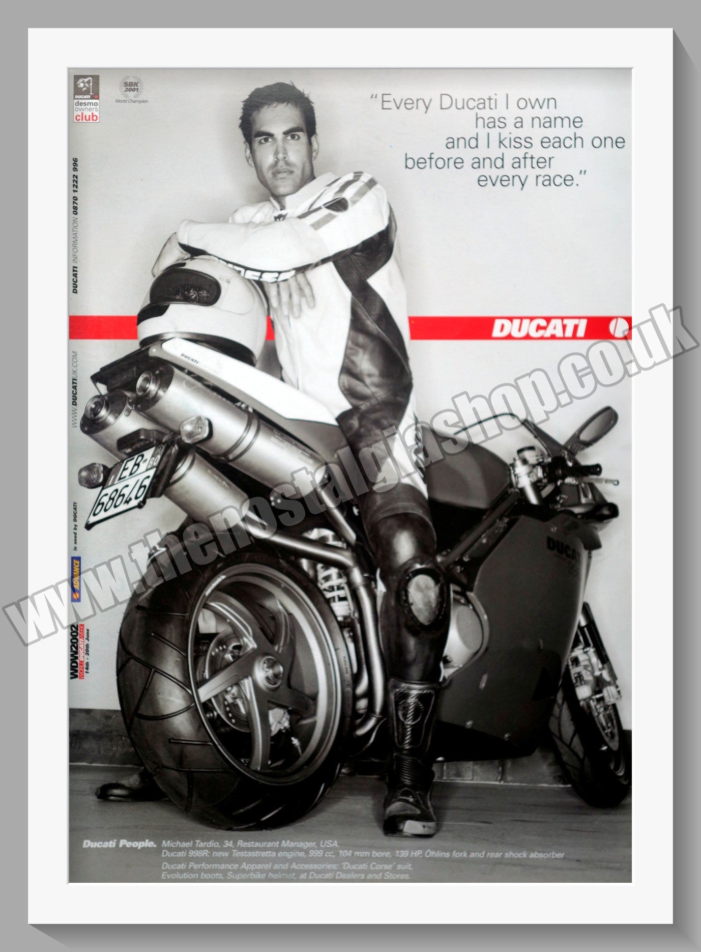 Ducati People Riding...Ducati 998R Motorcycle. Original Advert 2001 (ref AD56782)