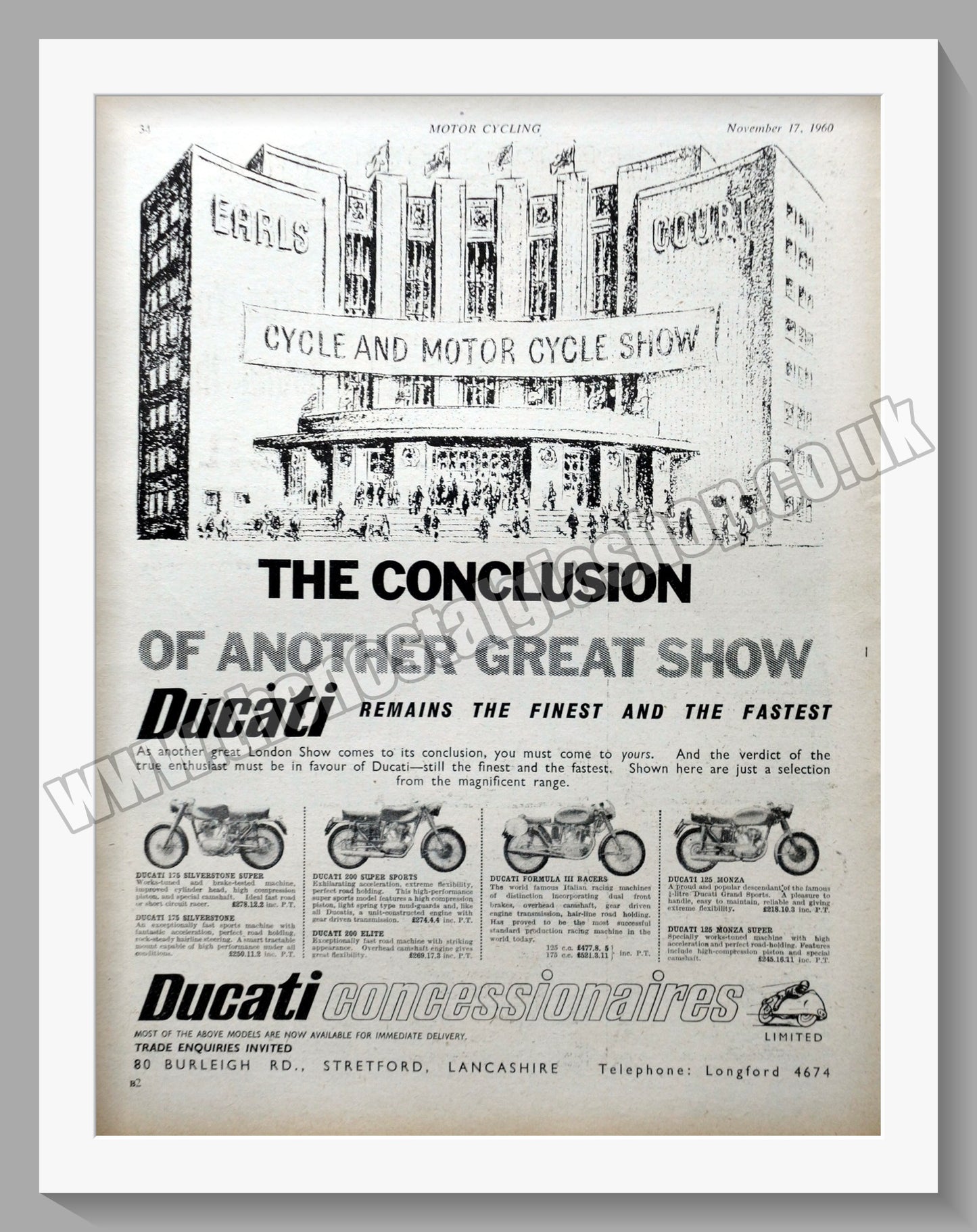 Ducati Motorcycles at Earls Court Show. Original Advert 1960 (ref AD56800)
