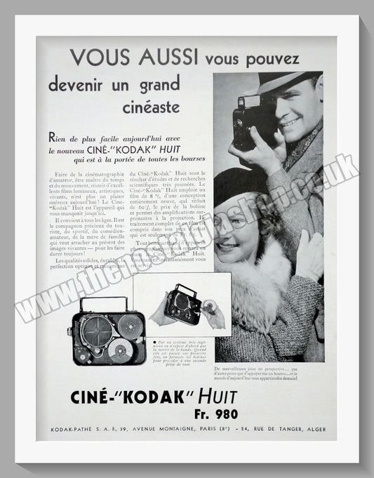 Kodak Cine Huit FR. 980 Camera. Original Advert 1933 (ref AD300626)
