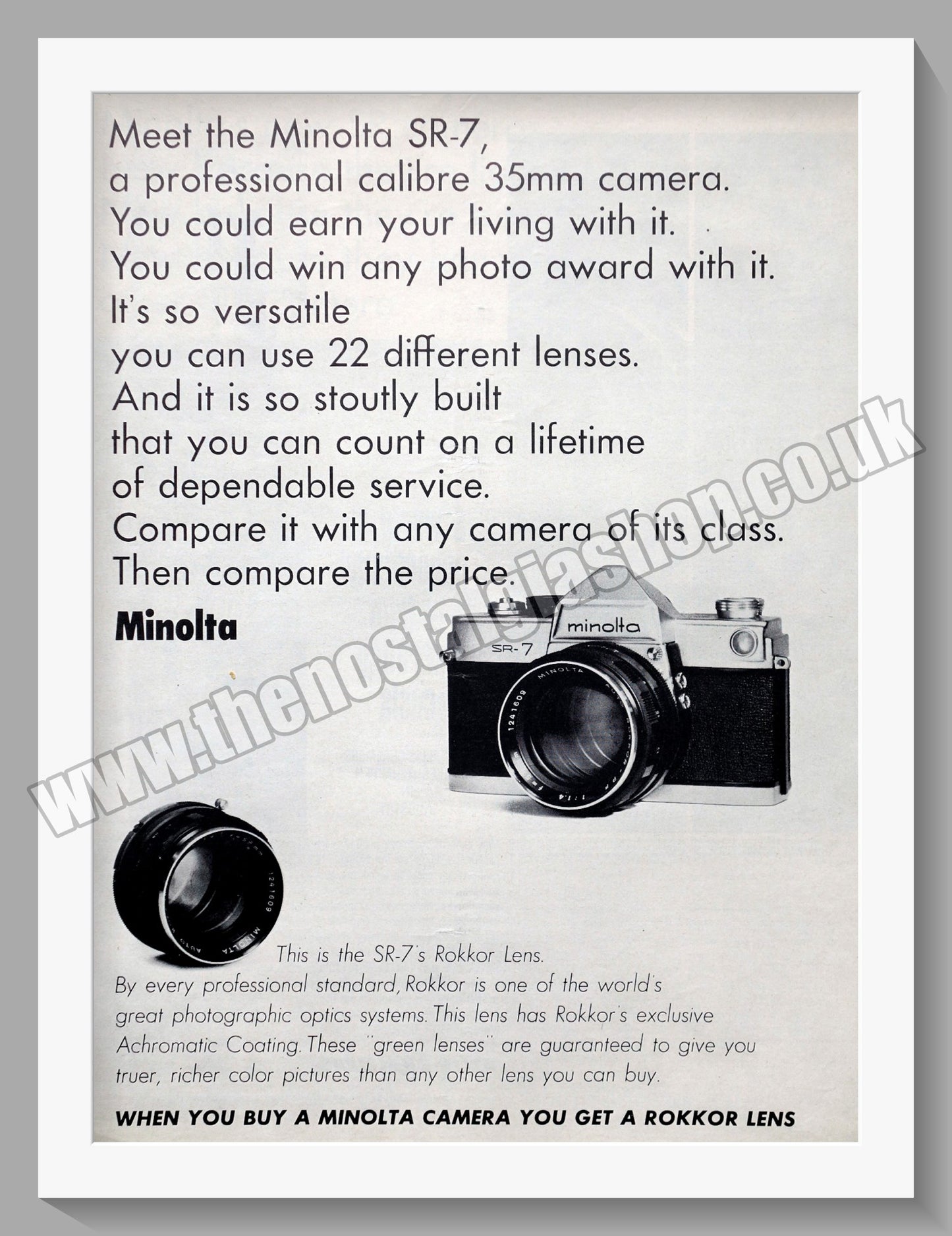 Minolta SR-7 Camera. Original Advert 1965 (ref AD300659)