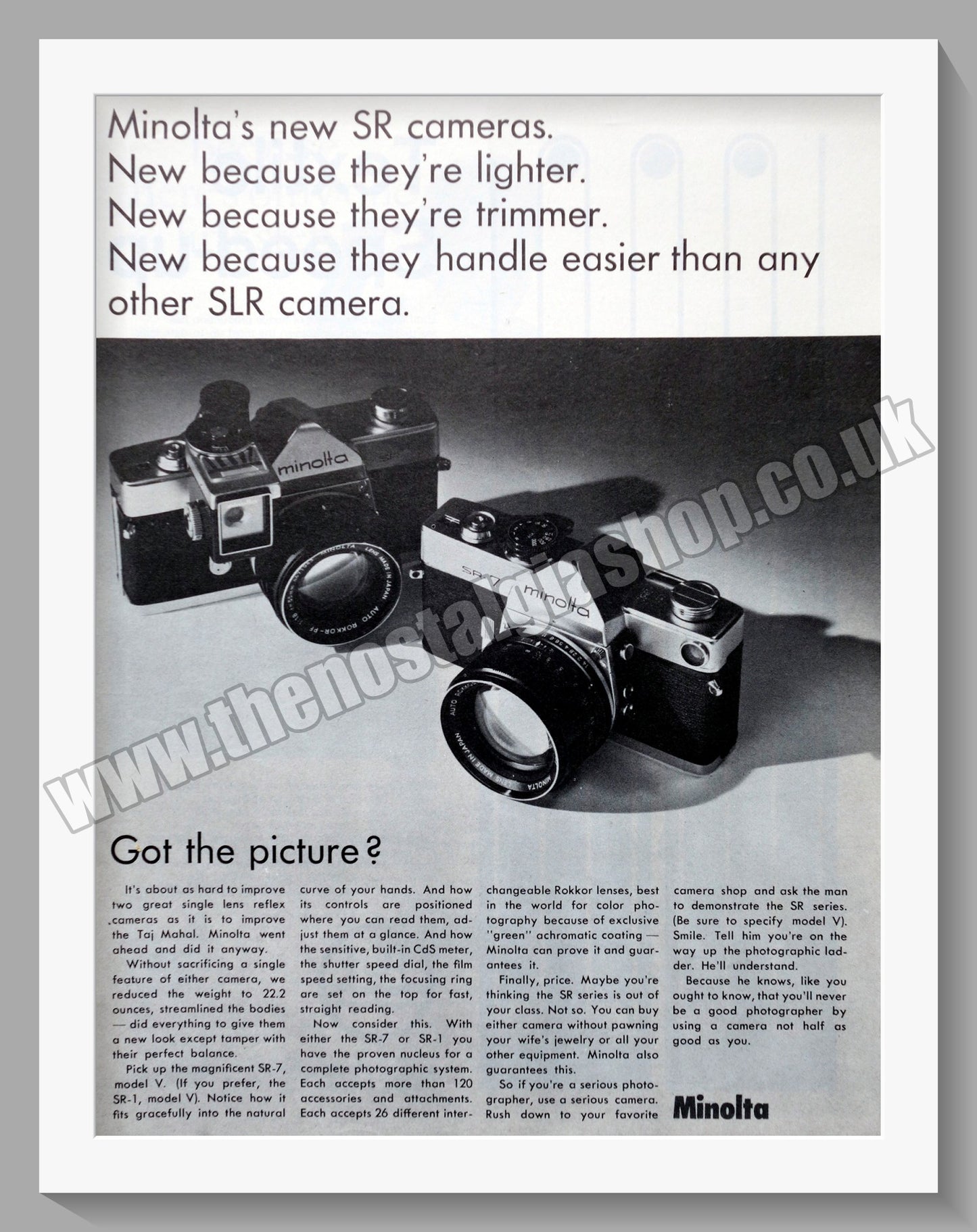 Minolta SR-7 Camera. Original Advert 1966 (ref AD300660)