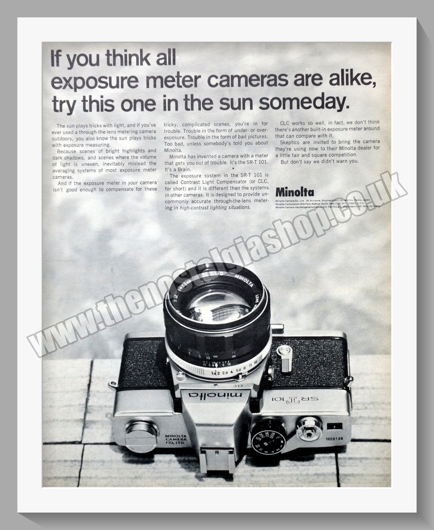 Minolta SR-T 101Camera. Original Advert 1967 (ref AD300662)