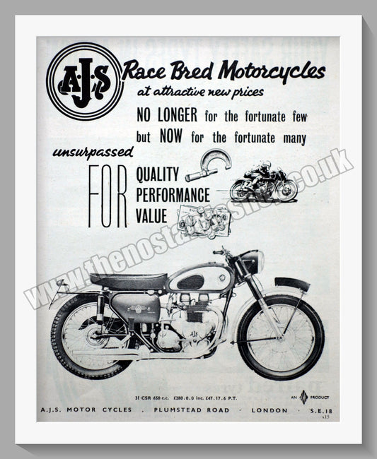 A.J.S 31 CSR 650cc Motorcycle. Original Advert 1961 (ref AD56851)