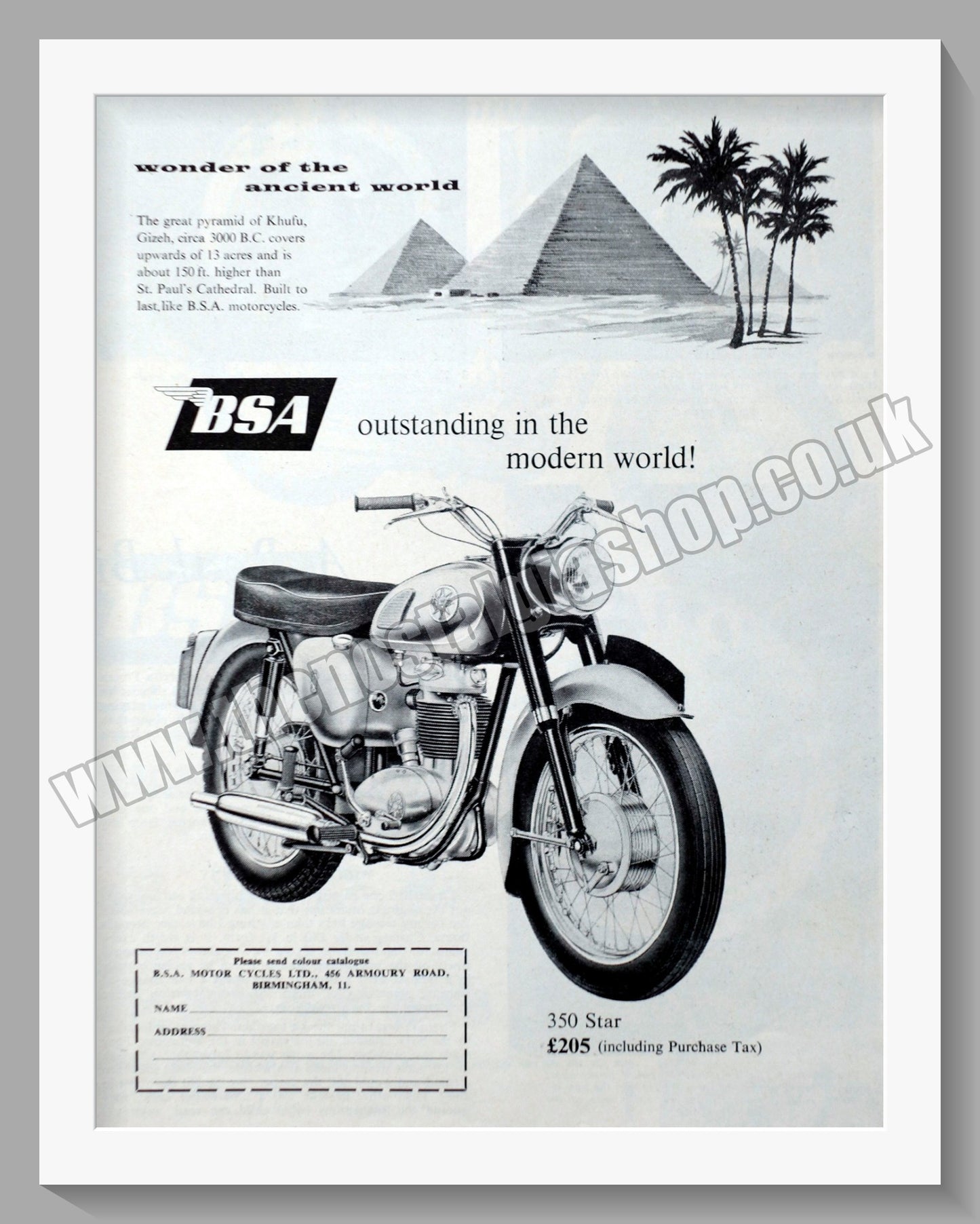 BSA 350 Star Motorcycle. Original Advert 1961 (ref AD56895)