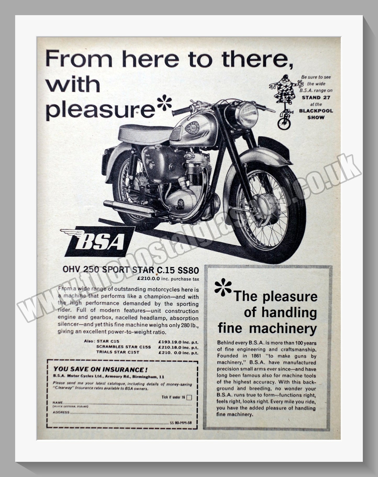 BSA 250 Sport Star C15 SS80 Motorcycle. Original Advert 1963 (ref AD56902)