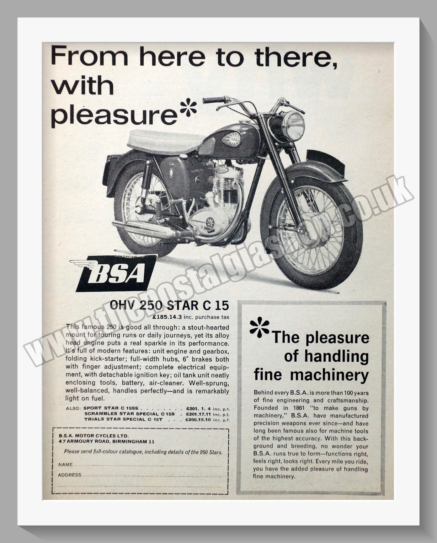BSA 250 Star C15 Motorcycle. Original Advert 1962 (ref AD56903)