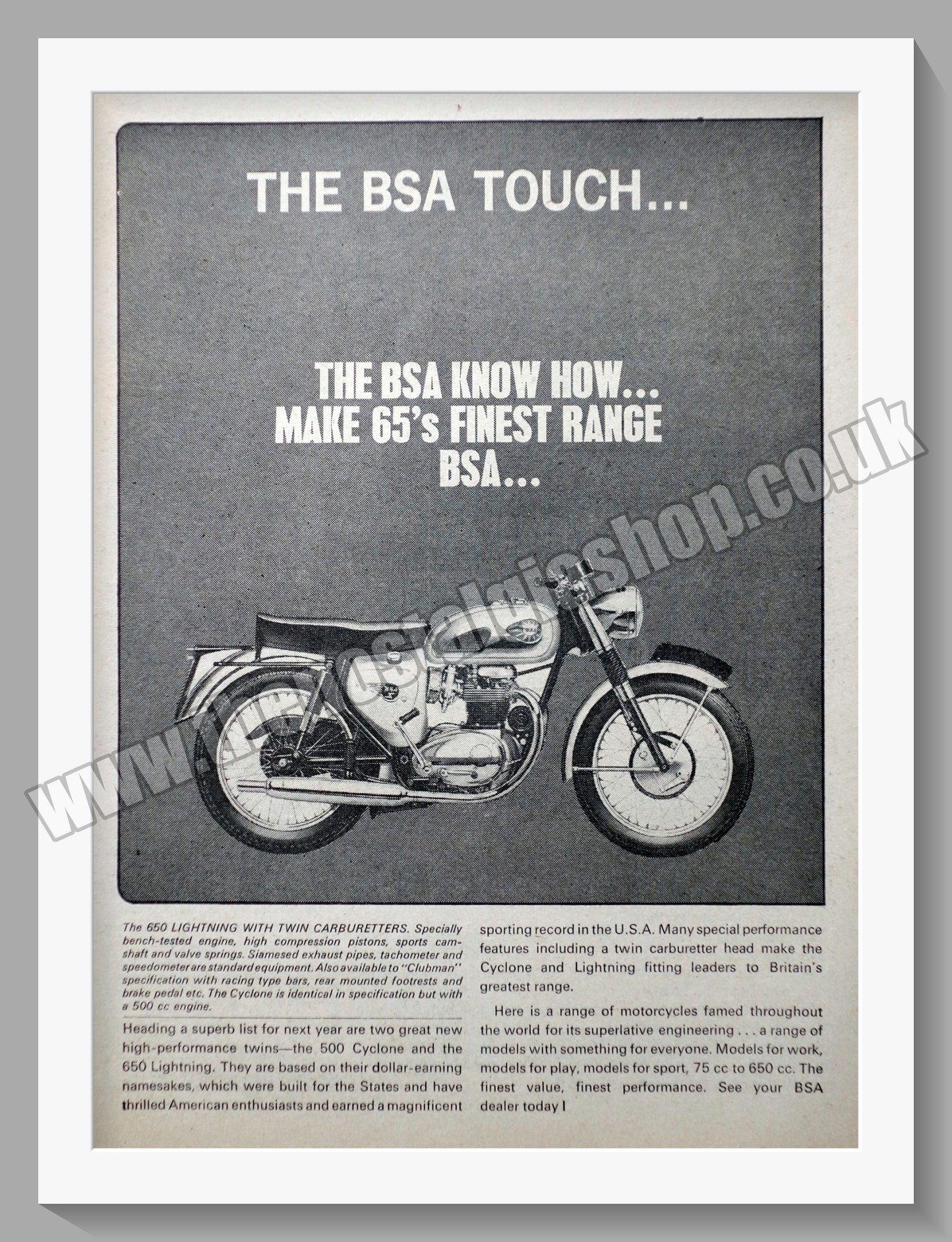 BSA 650 Lightning Motorcycle. Original Advert 1964 (ref AD56905)