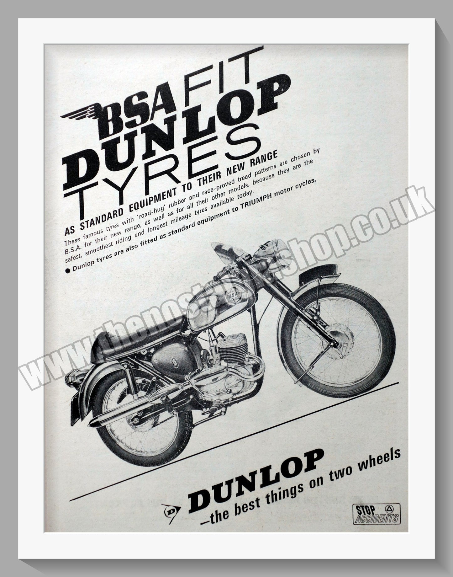 BSA Motorcycles use Dunlop Tyres. Original Advert 1966 (ref AD56909)