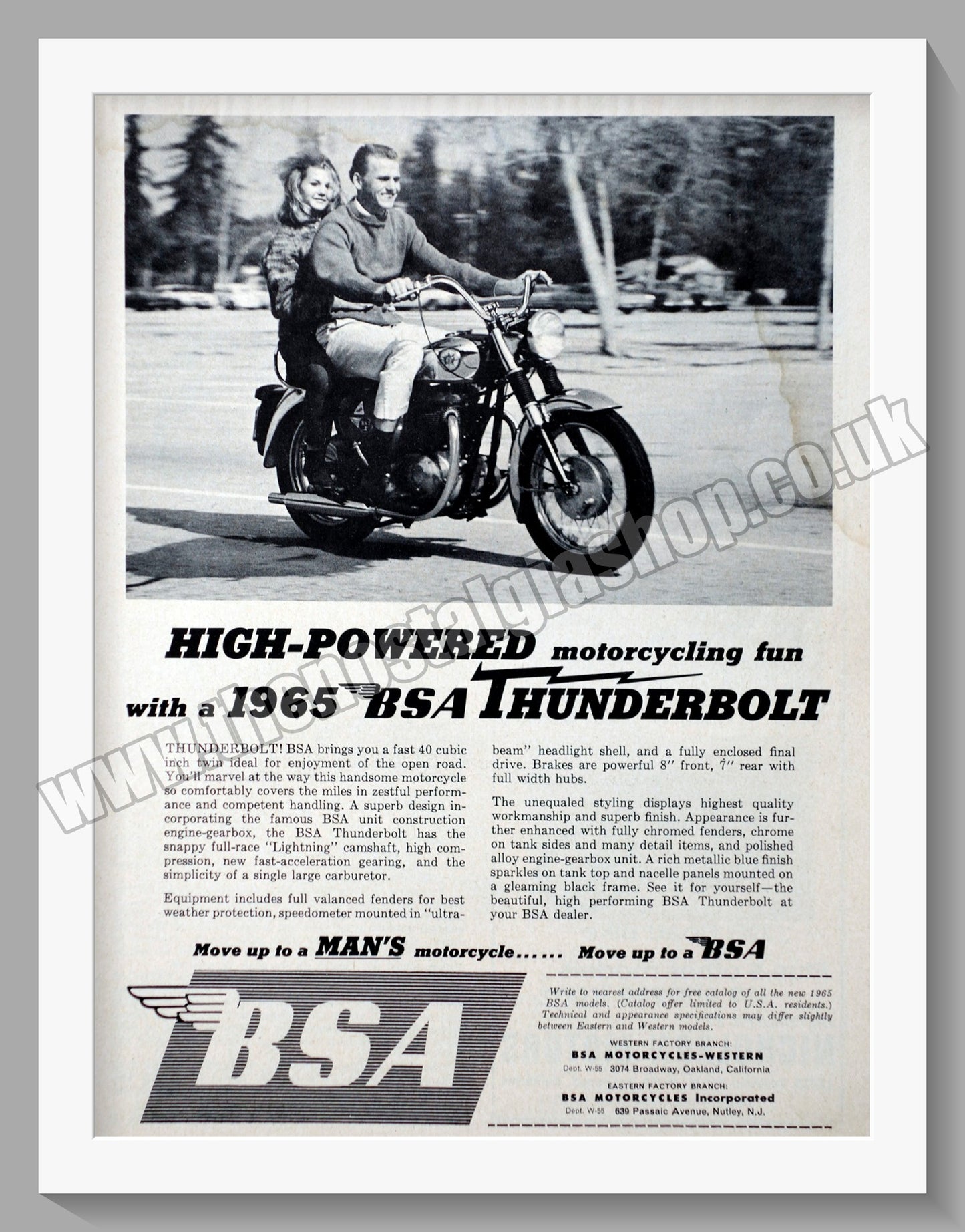 BSA Thunderbolt Motorcycle. Original Advert 1965 (ref AD56910)