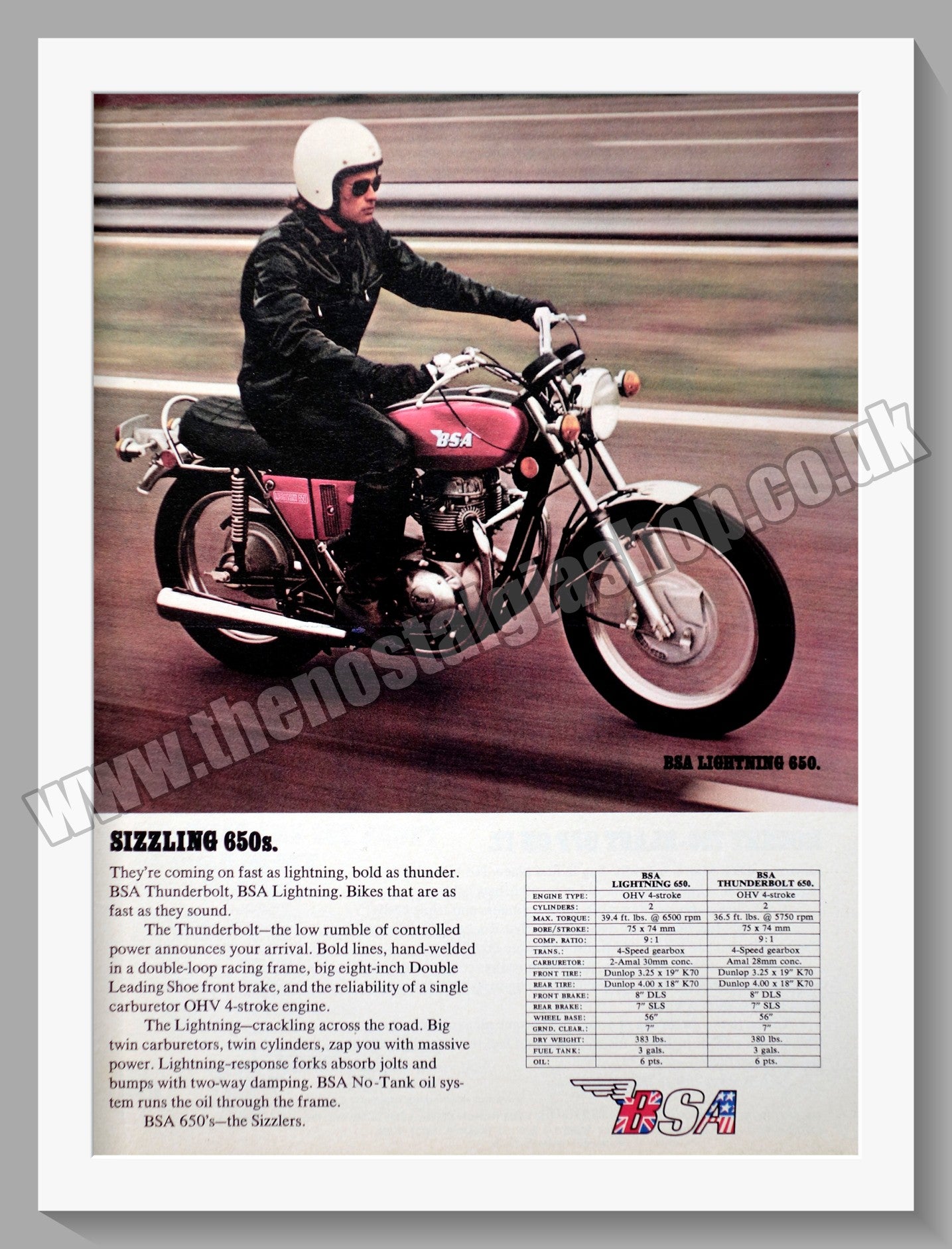 BSA Lightning 650 Motorcycle. Original Advert 1972 (ref AD56912)