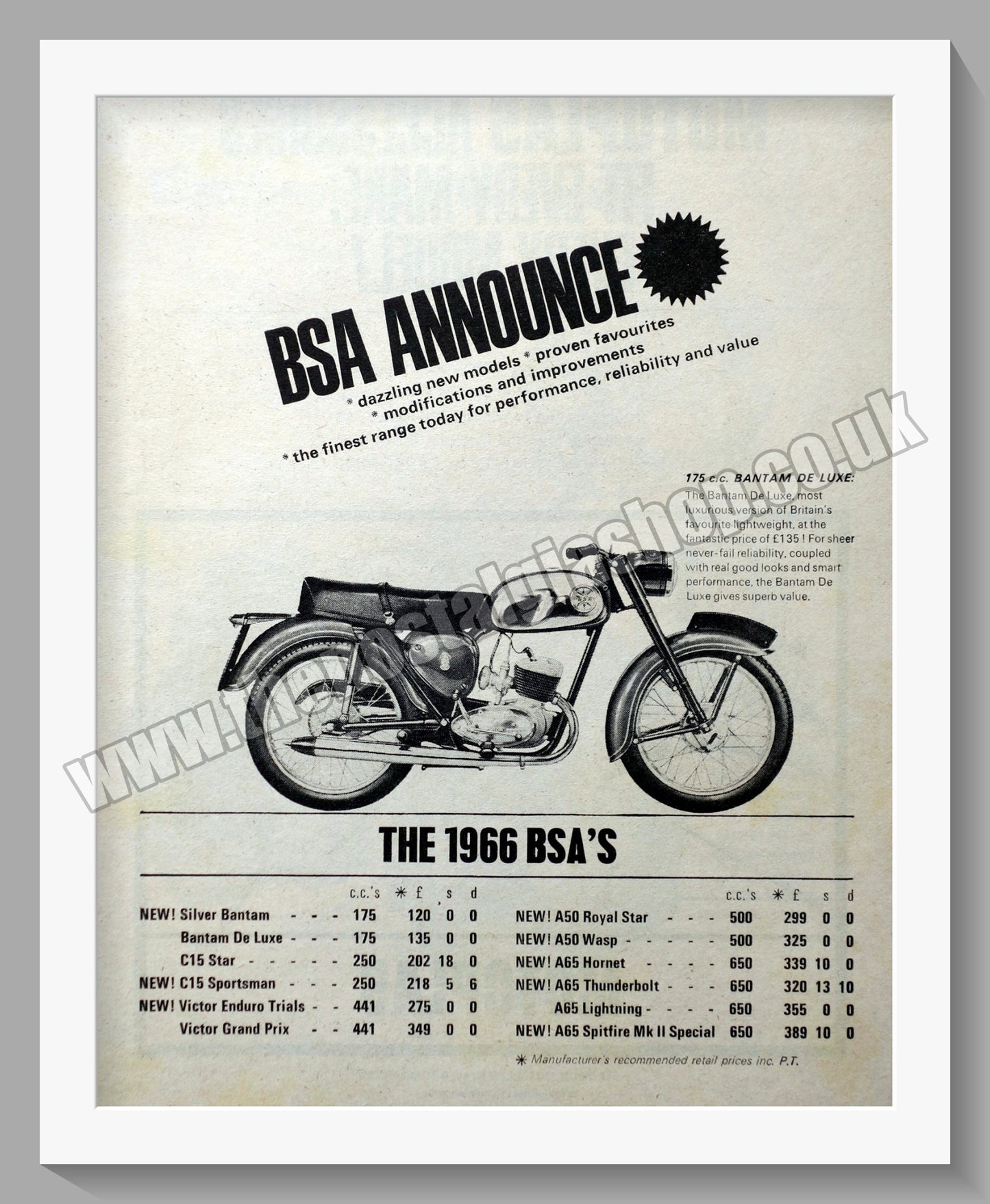 BSA Motorcycle Range. Original Advert 1965 (ref AD56914)