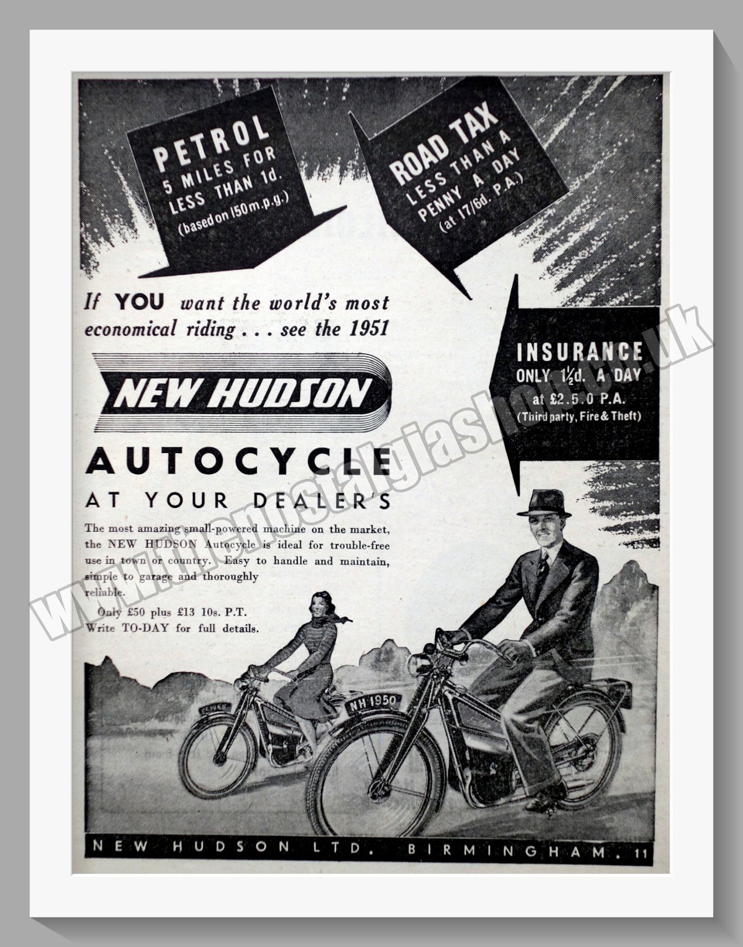 Hudson Autocycle Original Advert 1951 (ref AD57604)