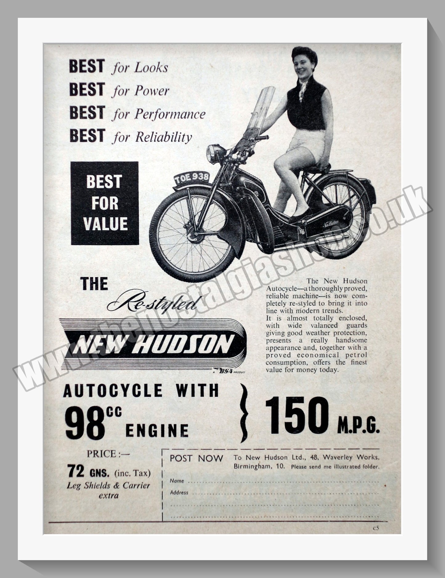 Hudson Autocycle Original Advert 1957 (ref AD57608)