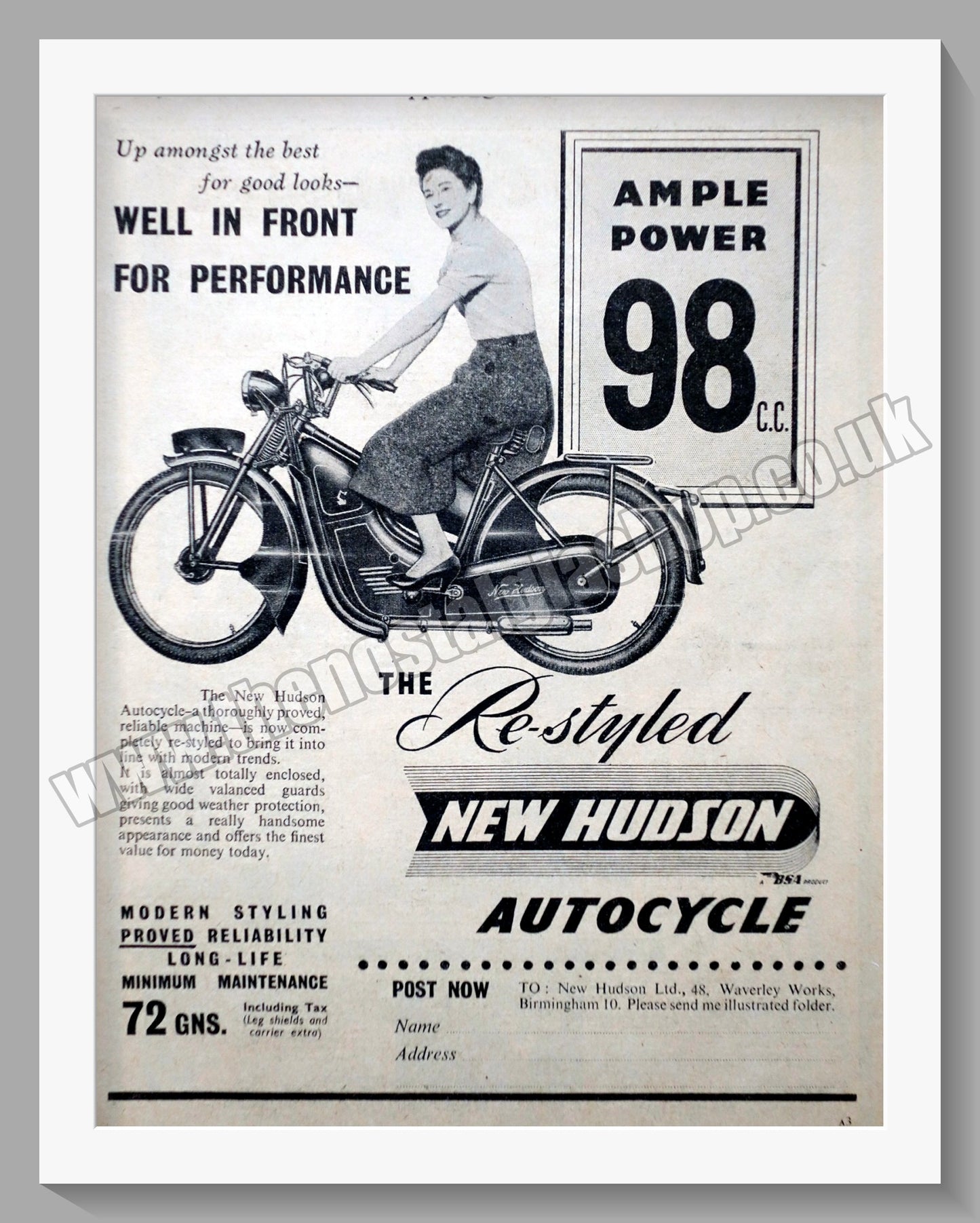 Hudson Autocycle Original Advert 1956 (ref AD57609)