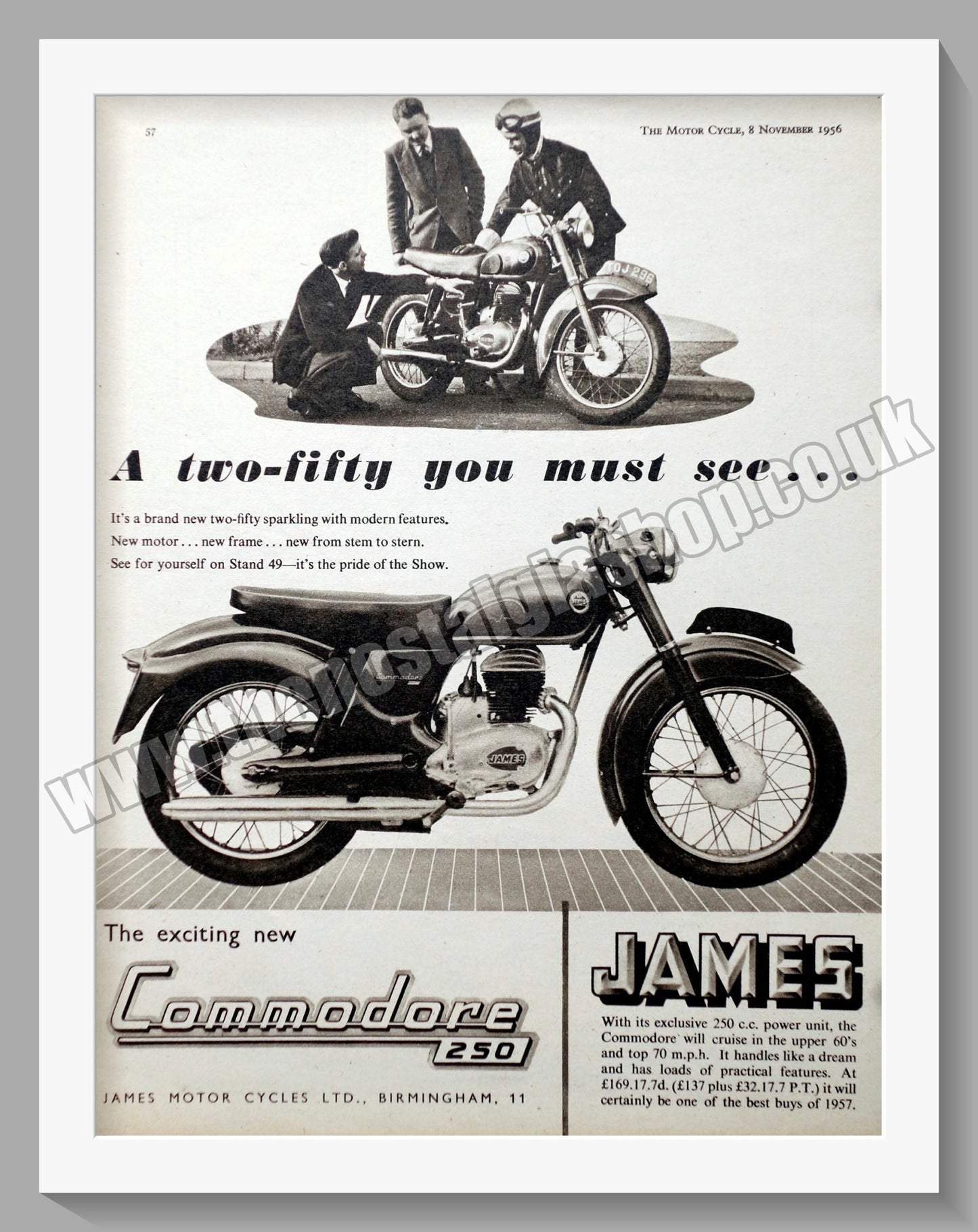 James Commodore 250 Motorcycle. Original Advert 1956 (ref AD56927)