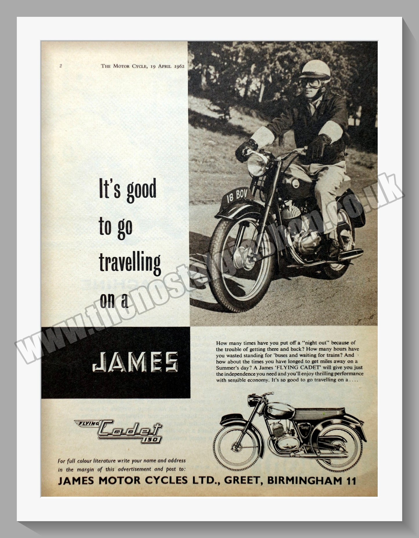 James Cadet 150 Motorcycle. Original Advert 1962 (ref AD56931)