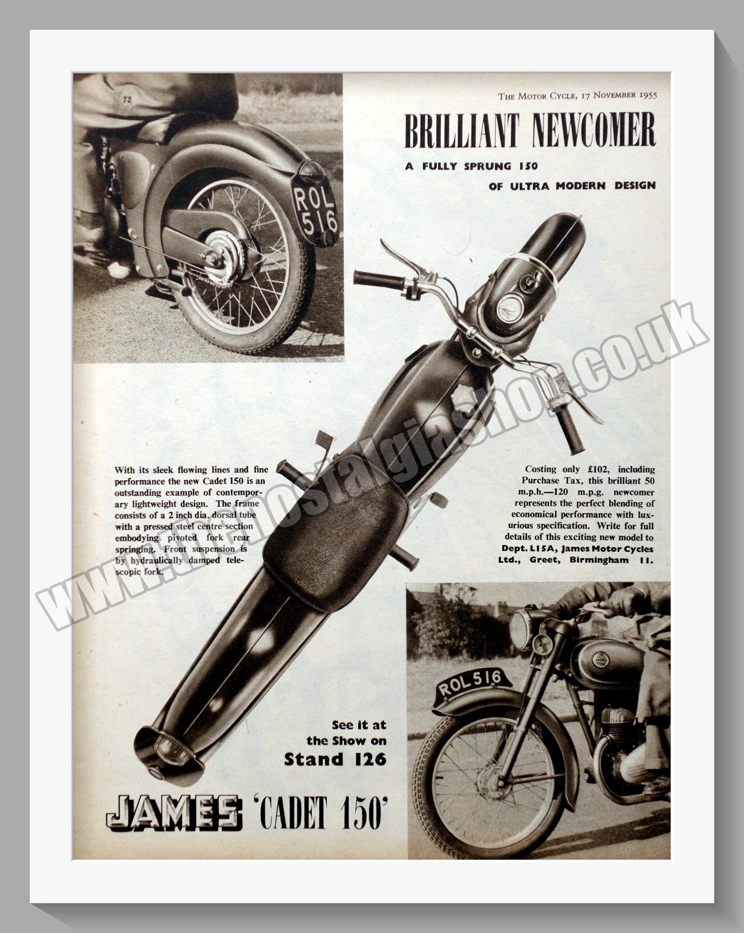 James Cadet 150 Motorcycle. Original Advert 1955 (ref AD56934)