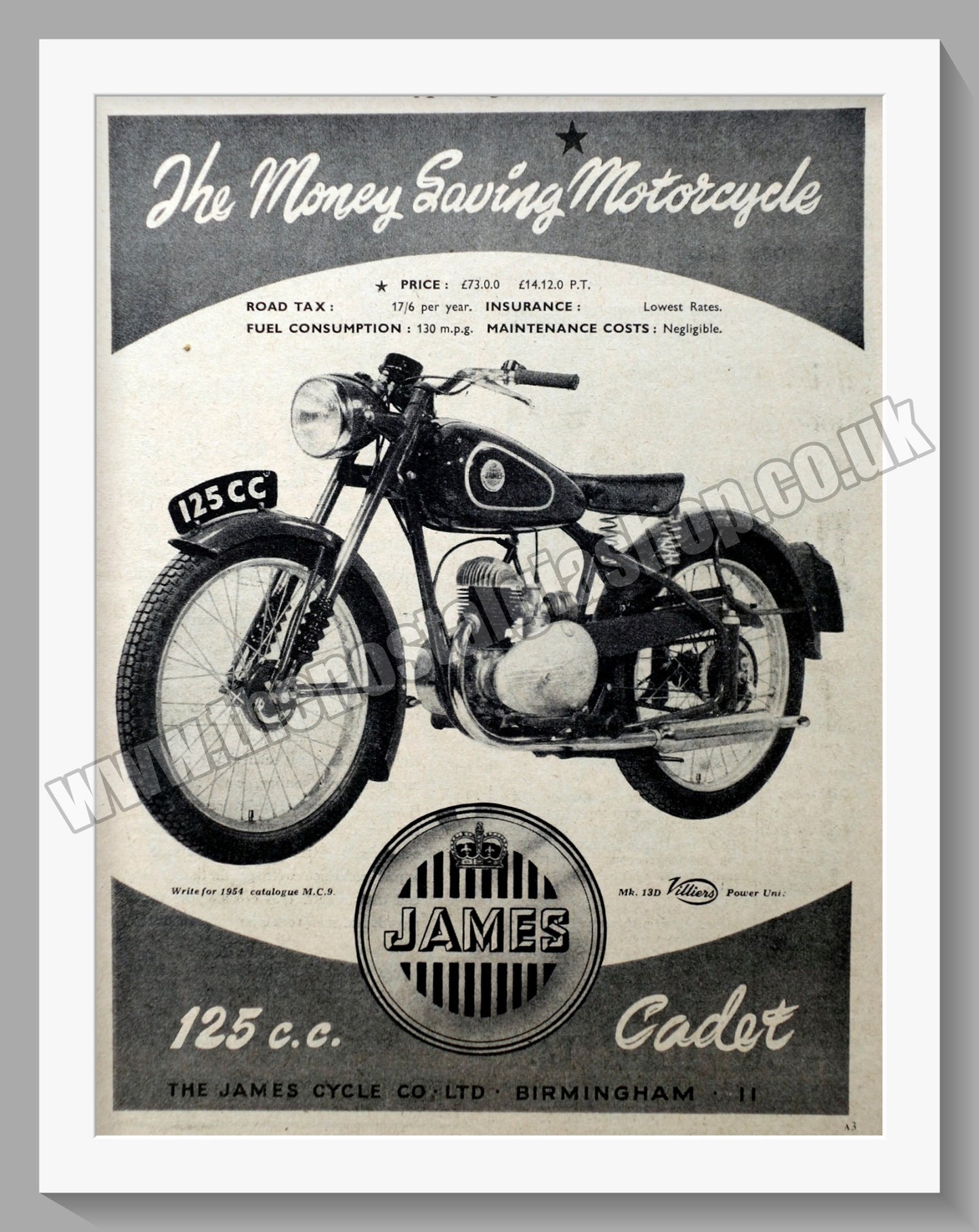 James Flying Cadet 125 Motorcycle. Original Advert 1954 (ref AD56936)