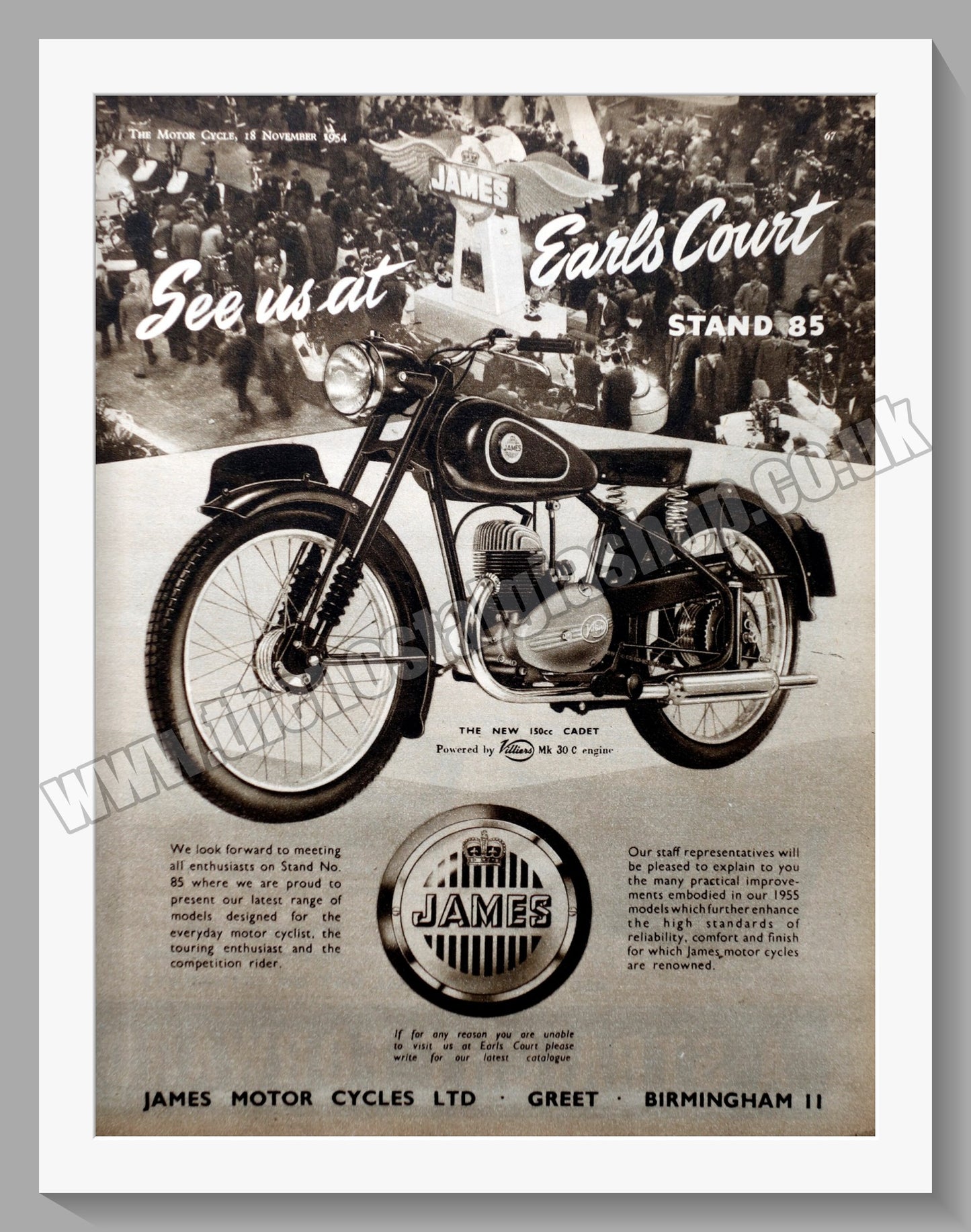 James Cadet 150 Motorcycle. Original Advert 1954 (ref AD56939)