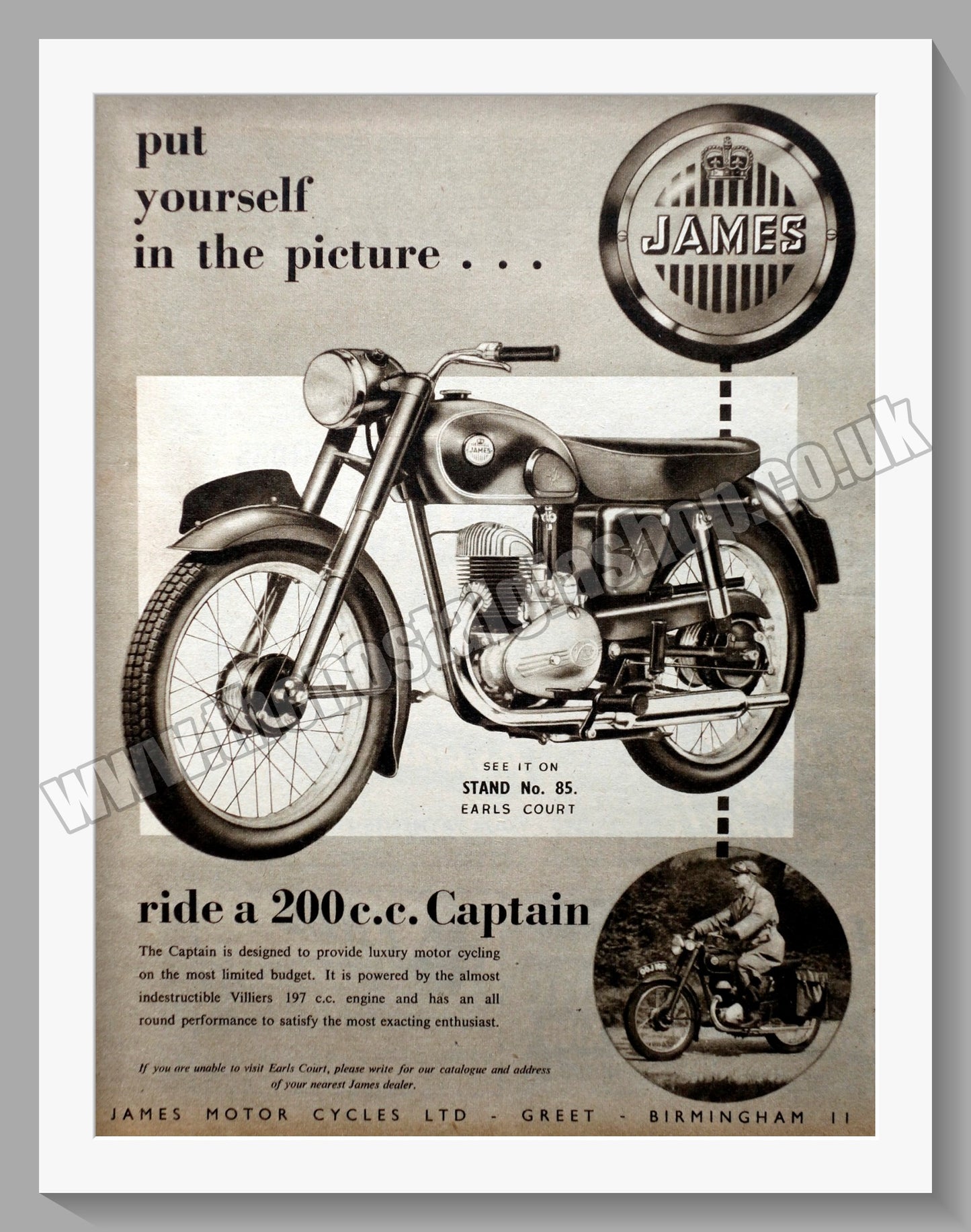 James Captain 200 Motorcycle. Original Advert 1954 (ref AD56946)