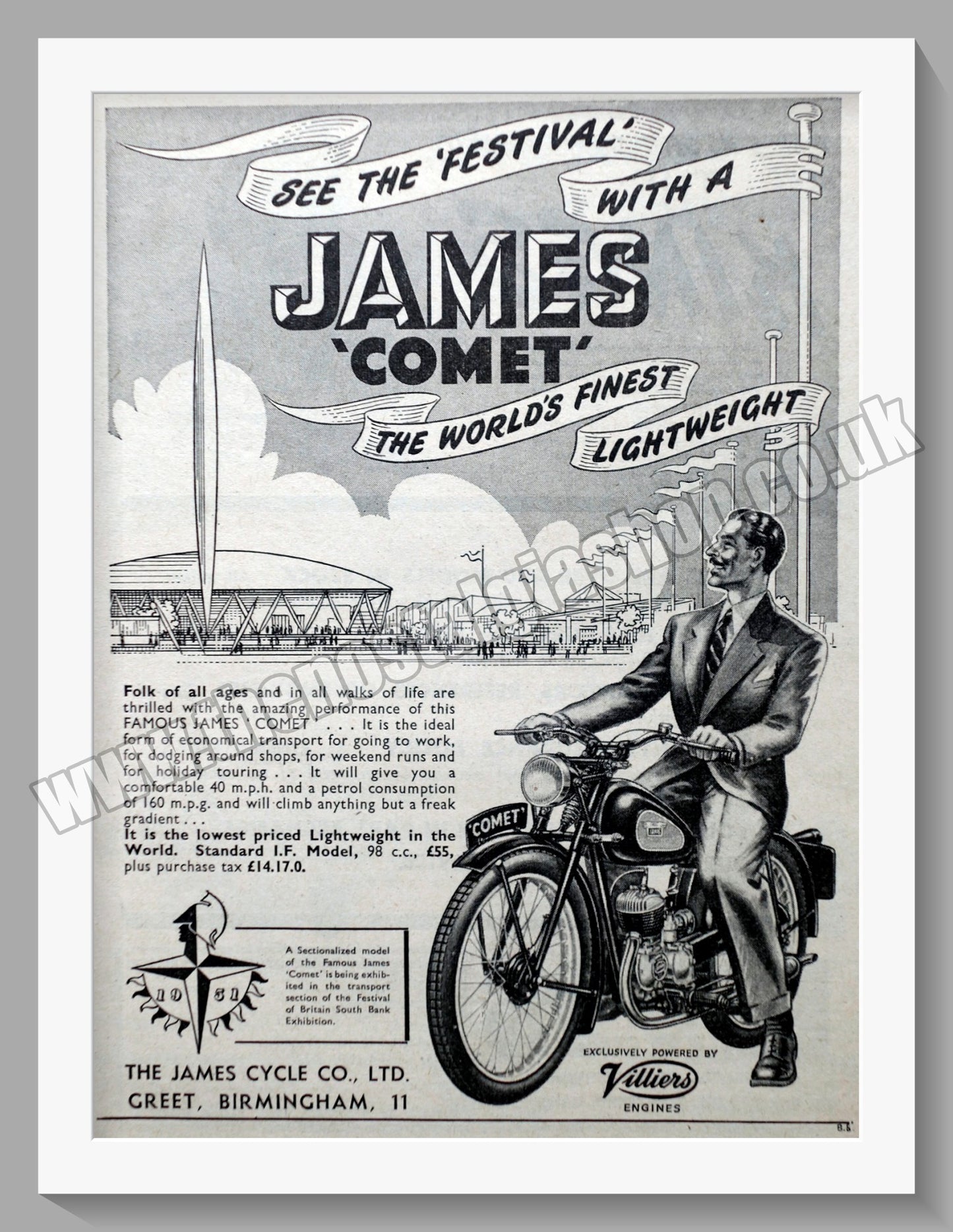 James Comet 98cc Motorcycle. Original Advert 1951 (ref AD56955)
