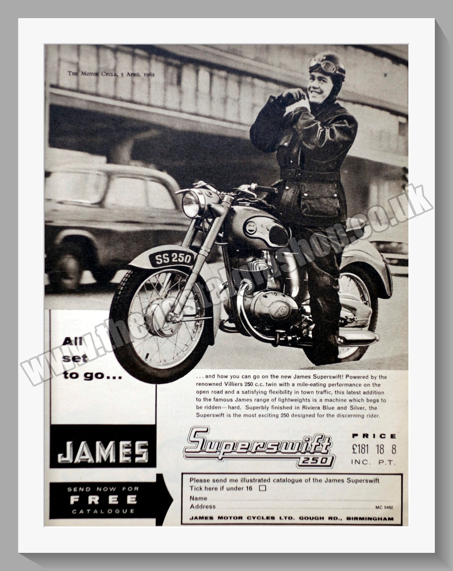 James Superswift 250 Motorcycle. Original Advert 1962 (ref AD56962)