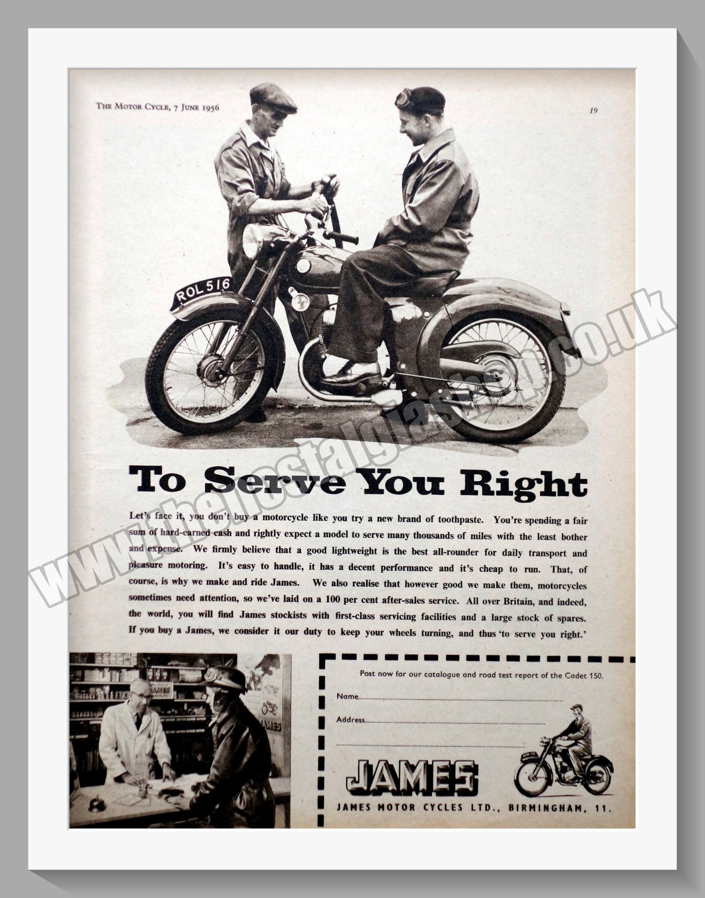 James Motorcycles. To Serve You Right. Original Advert 1956 (ref AD56983)