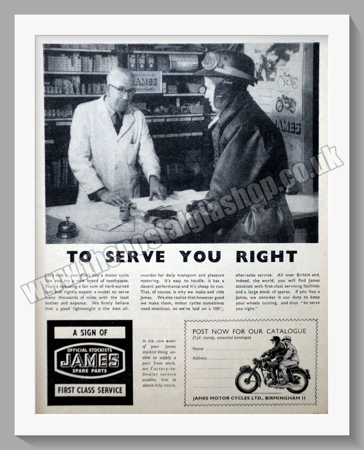 James Motorcycles. To Serve You Right. Original Advert 1956 (ref AD56984)