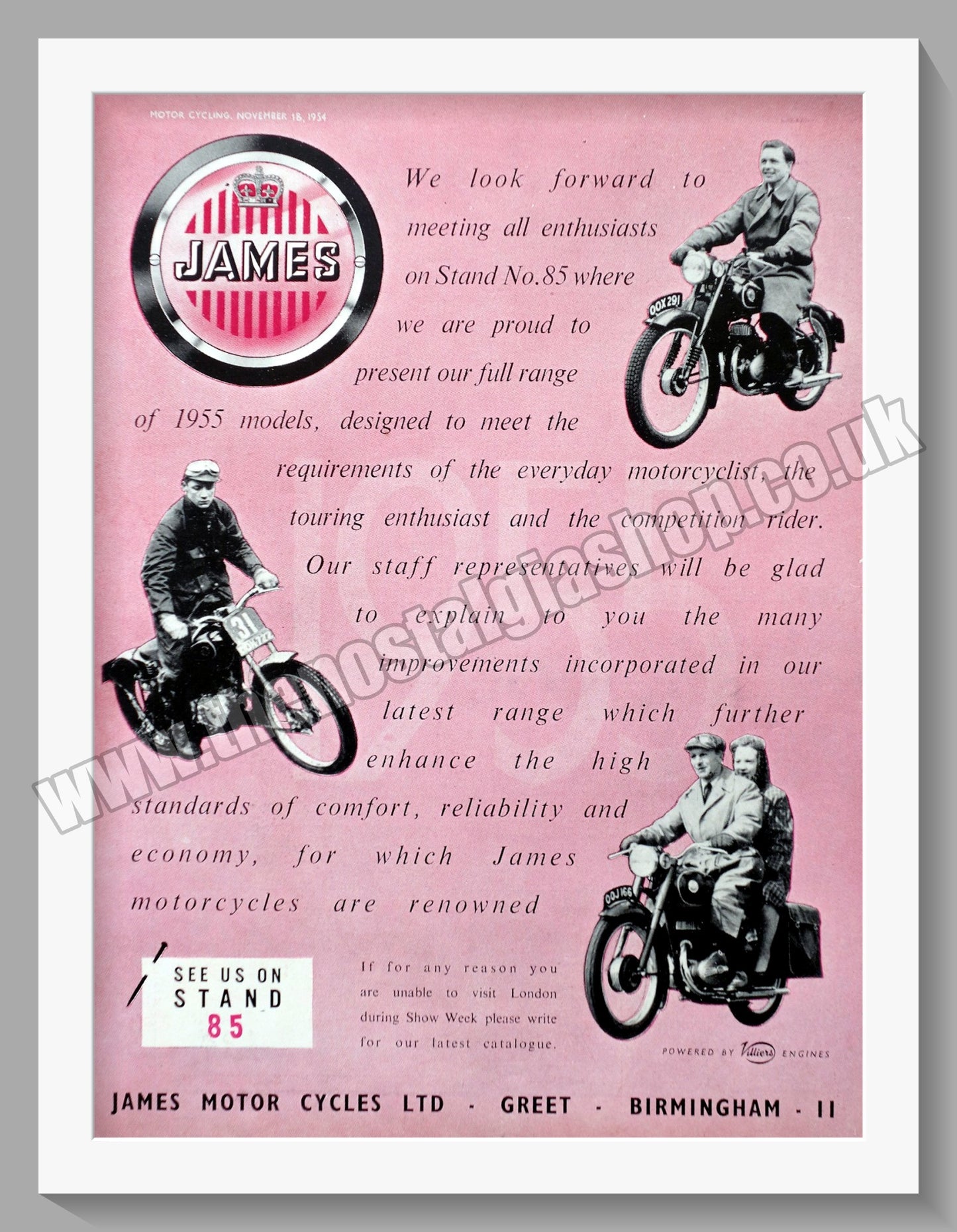 James Motorcycles at the London Show. Original Advert 1954 (ref AD57033)