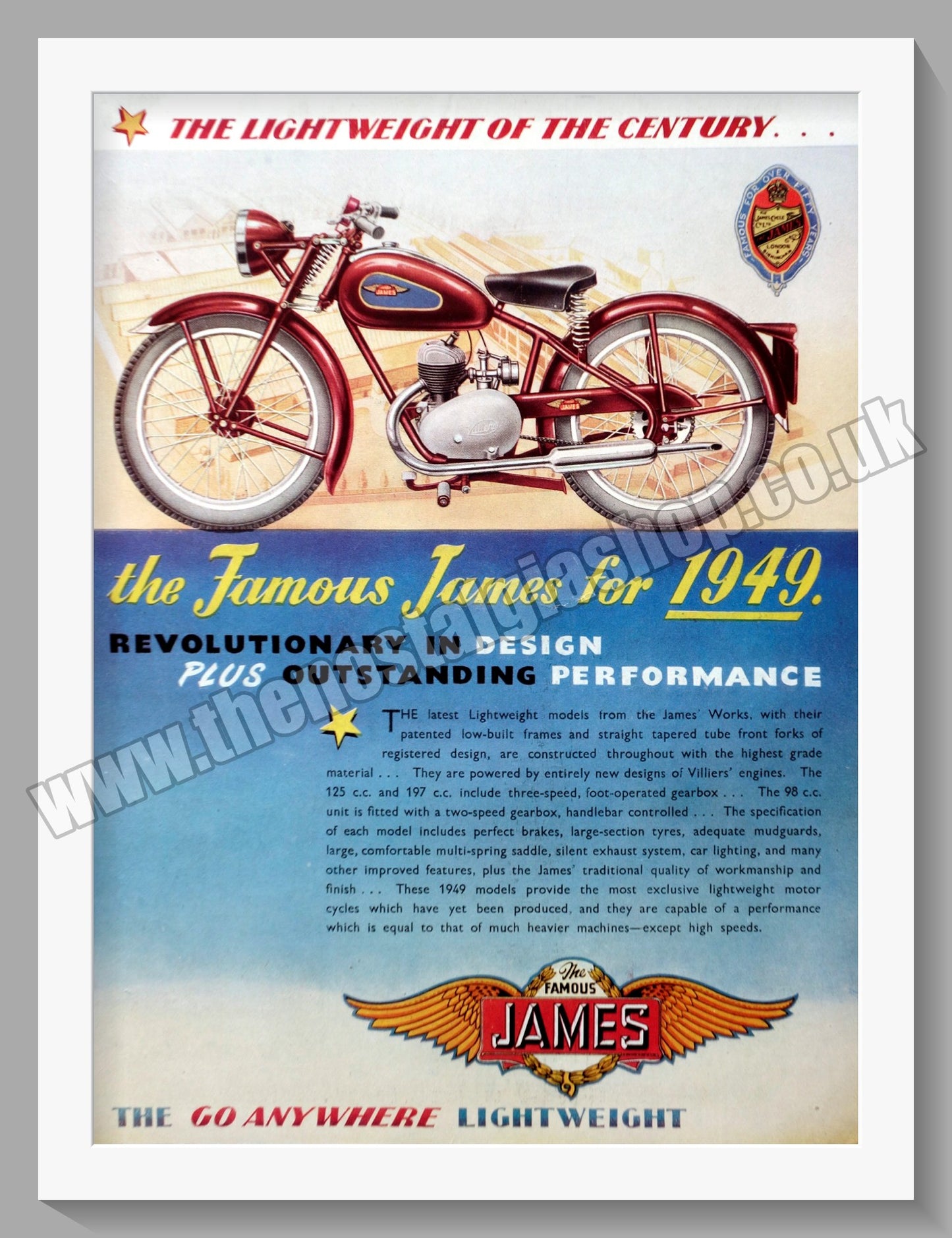 James Lightweight Motorcycle. Original Advert 1948 (ref AD57035)