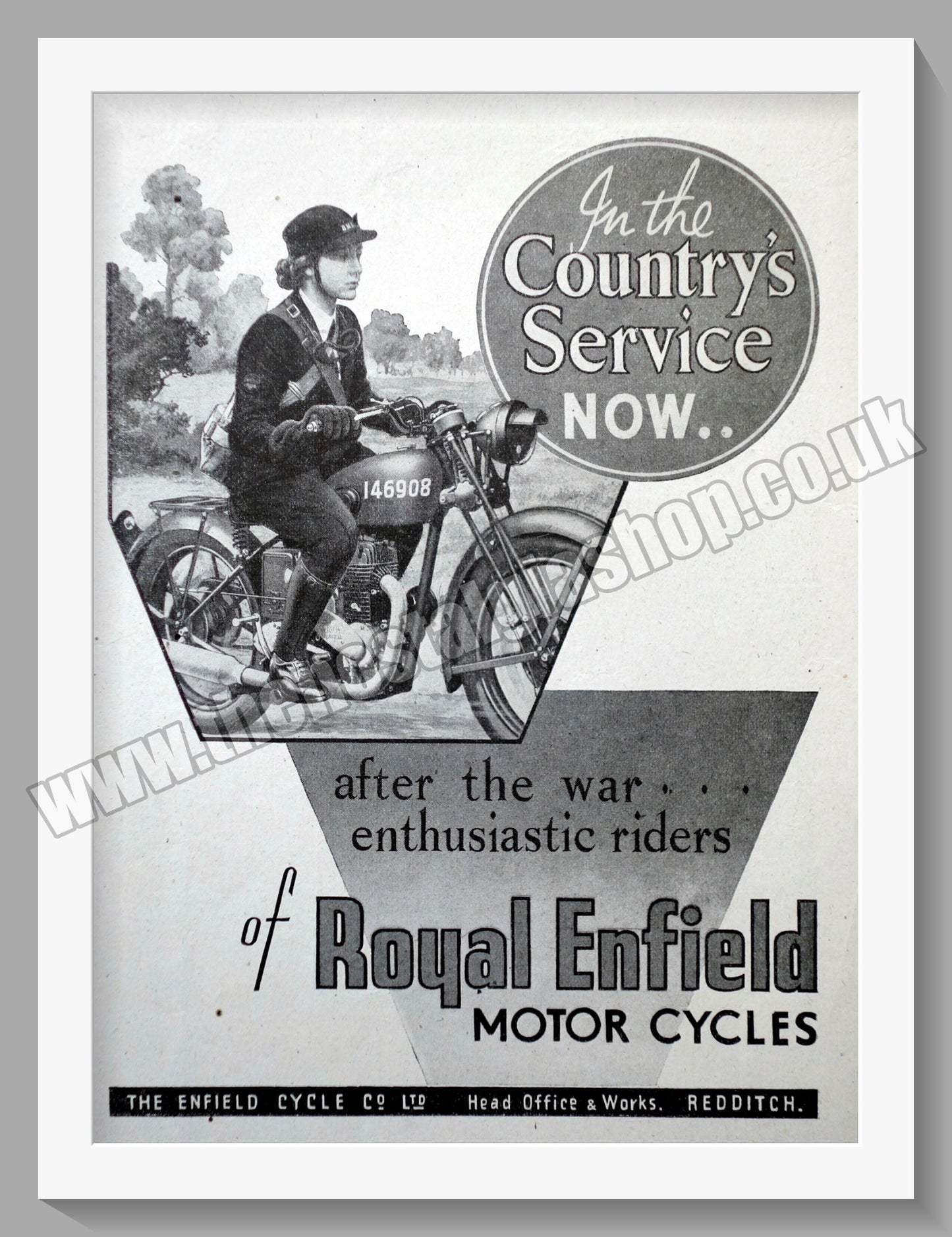 Royal Enfield Motorcycles. In The Country's Service. Original Advert 1943 (ref AD57021)
